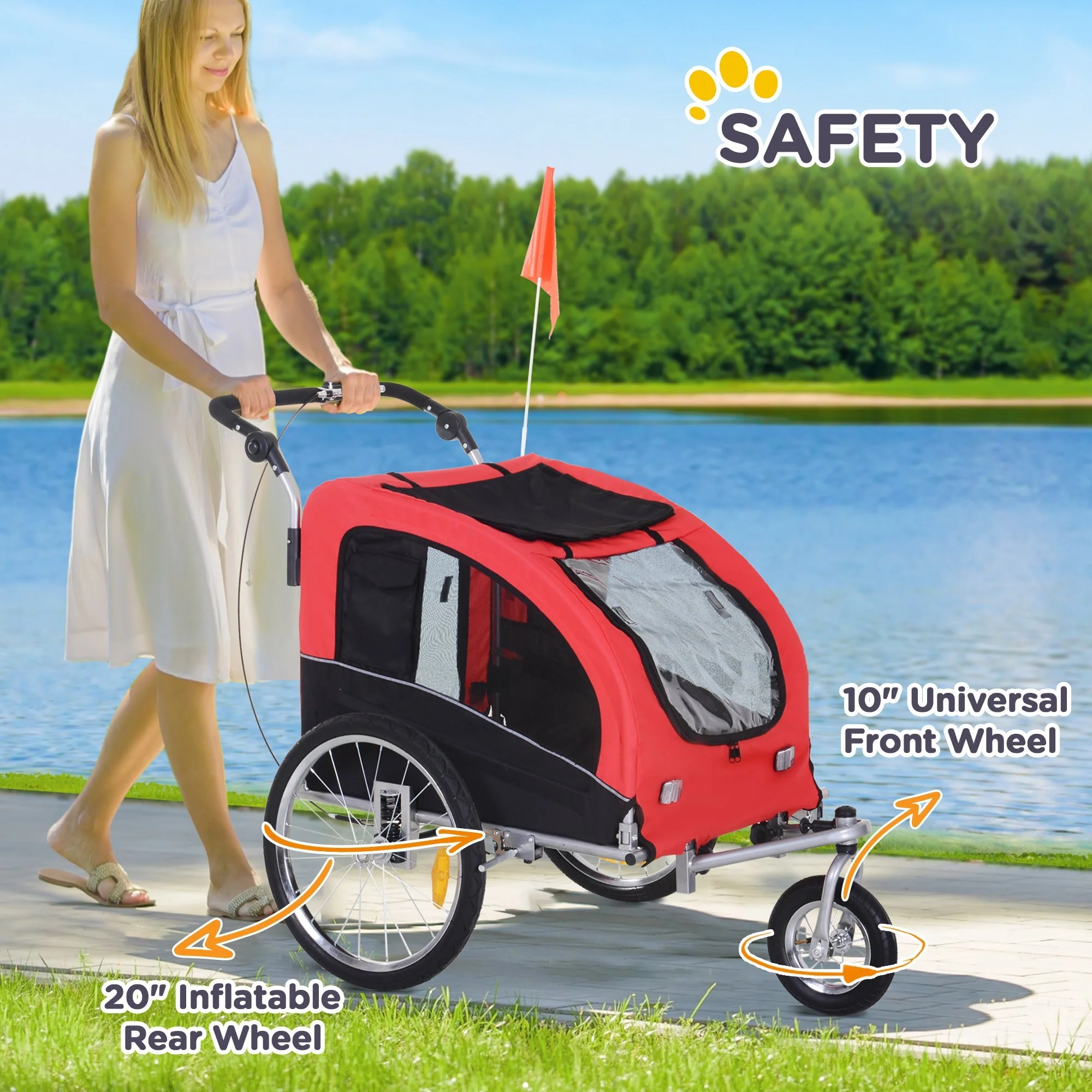 Dog Trailer Jogger, 2-in-1 Bike, Red+Black - Image 6