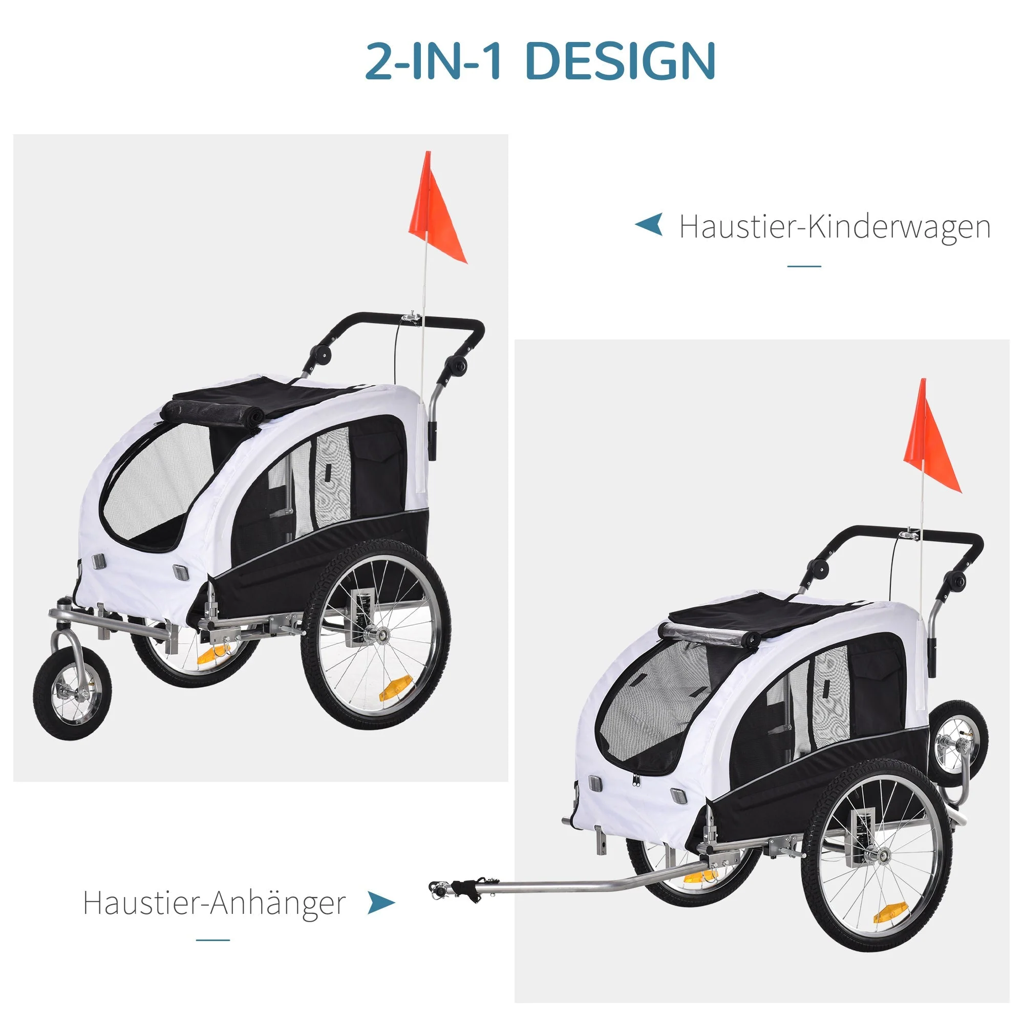 Dog Trailer Jogger Bicycle Trailer, 155 x 83 x 108 cm, White+Black - Image 5