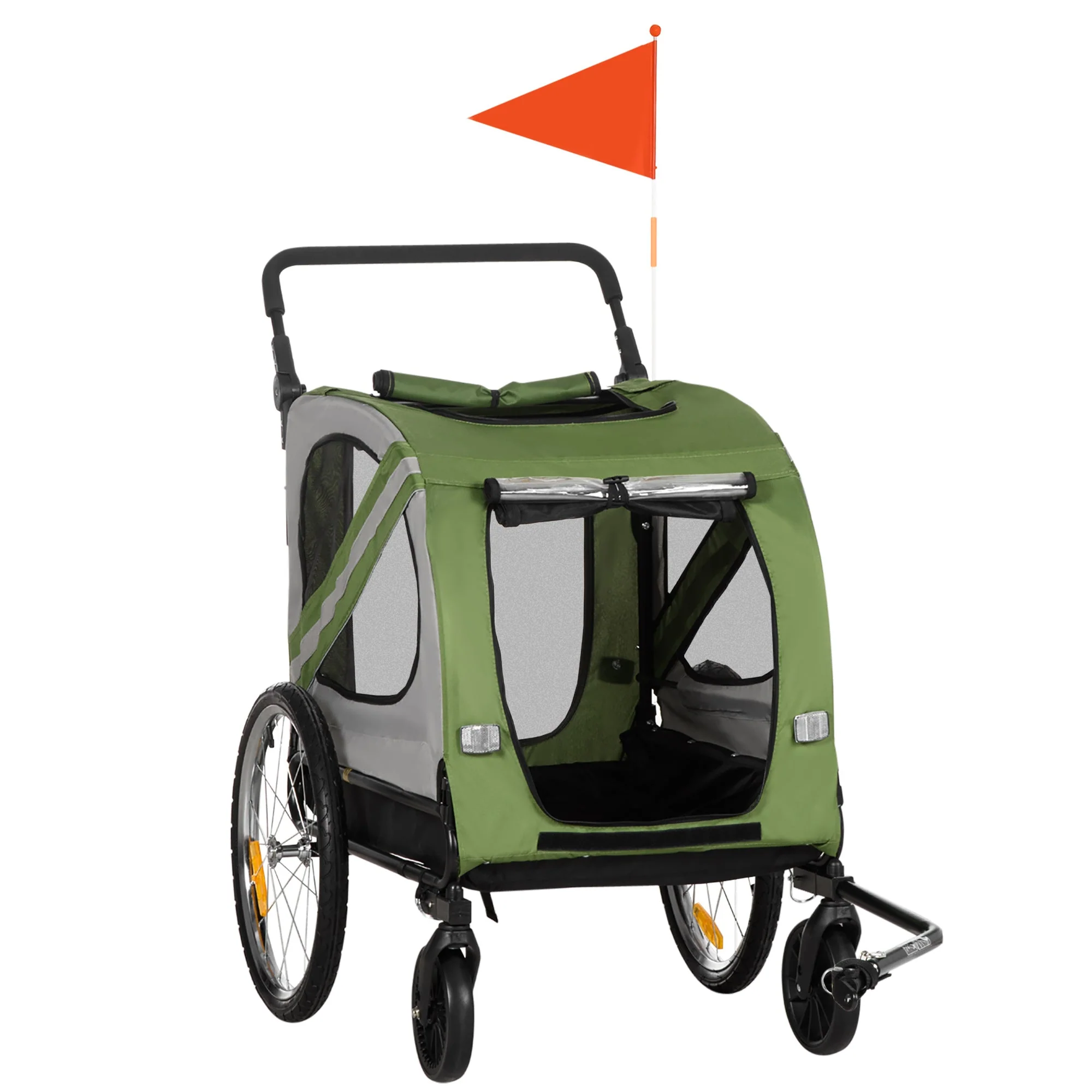 Dog Trailer & Stroller, 2-in-1, Reflectors, Oxford Fabric Green - Image 2