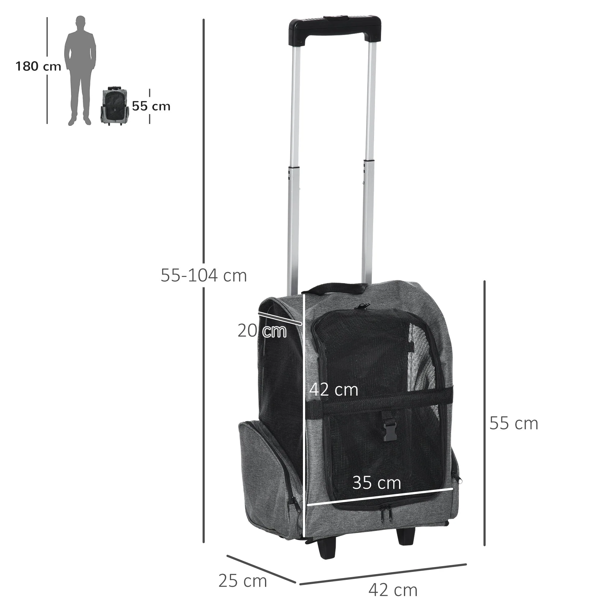 Dog Trolley 2-in-1 Carrier & Pet Backpack, Breathable, Oxford Fabric - Image 3