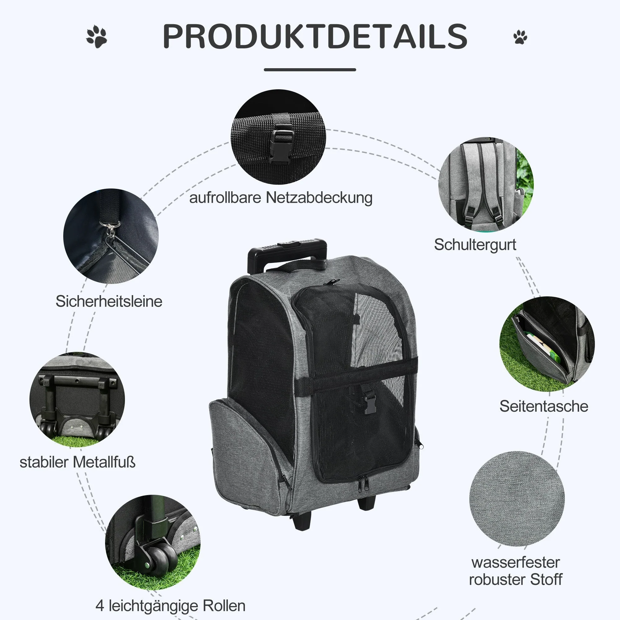 Dog Trolley 2-in-1 Carrier & Pet Backpack, Breathable, Oxford Fabric - Image 6