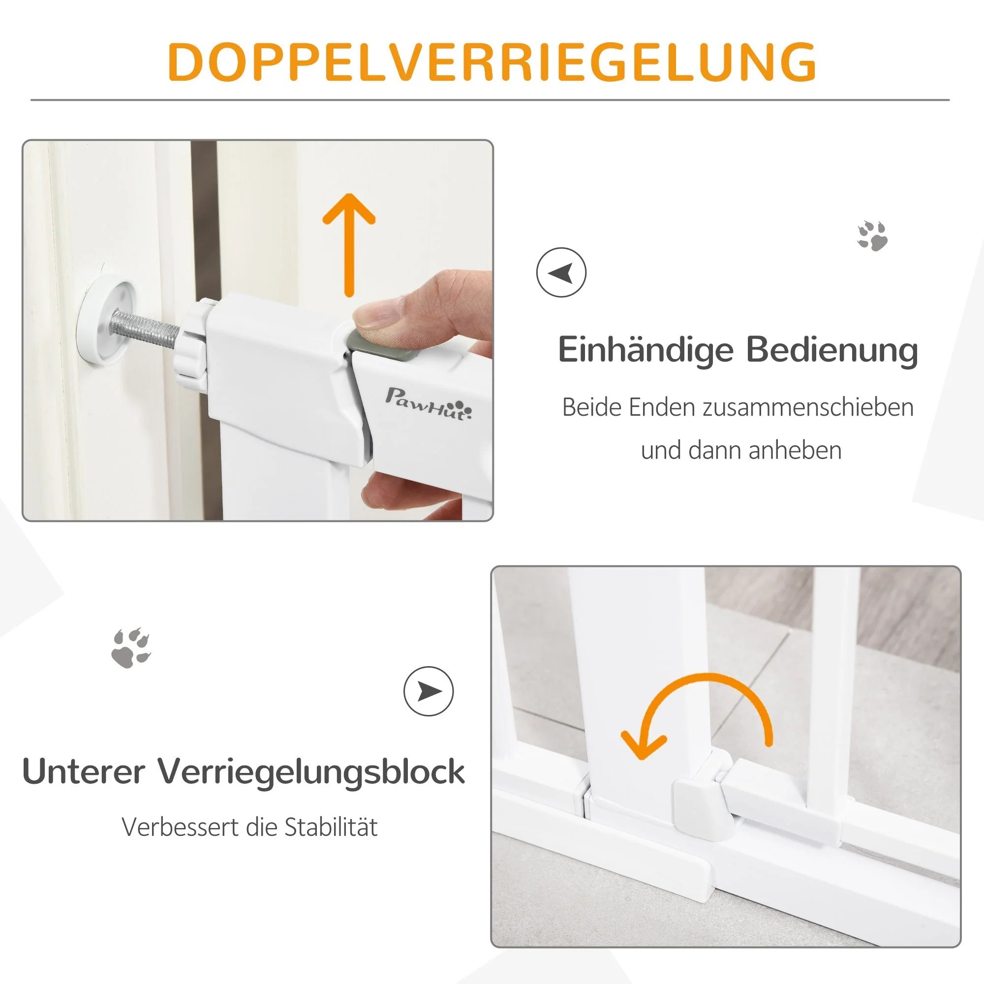 Door Safety Gate Stair Gate 75-131cm Clamp Metal ABS White - Image 4