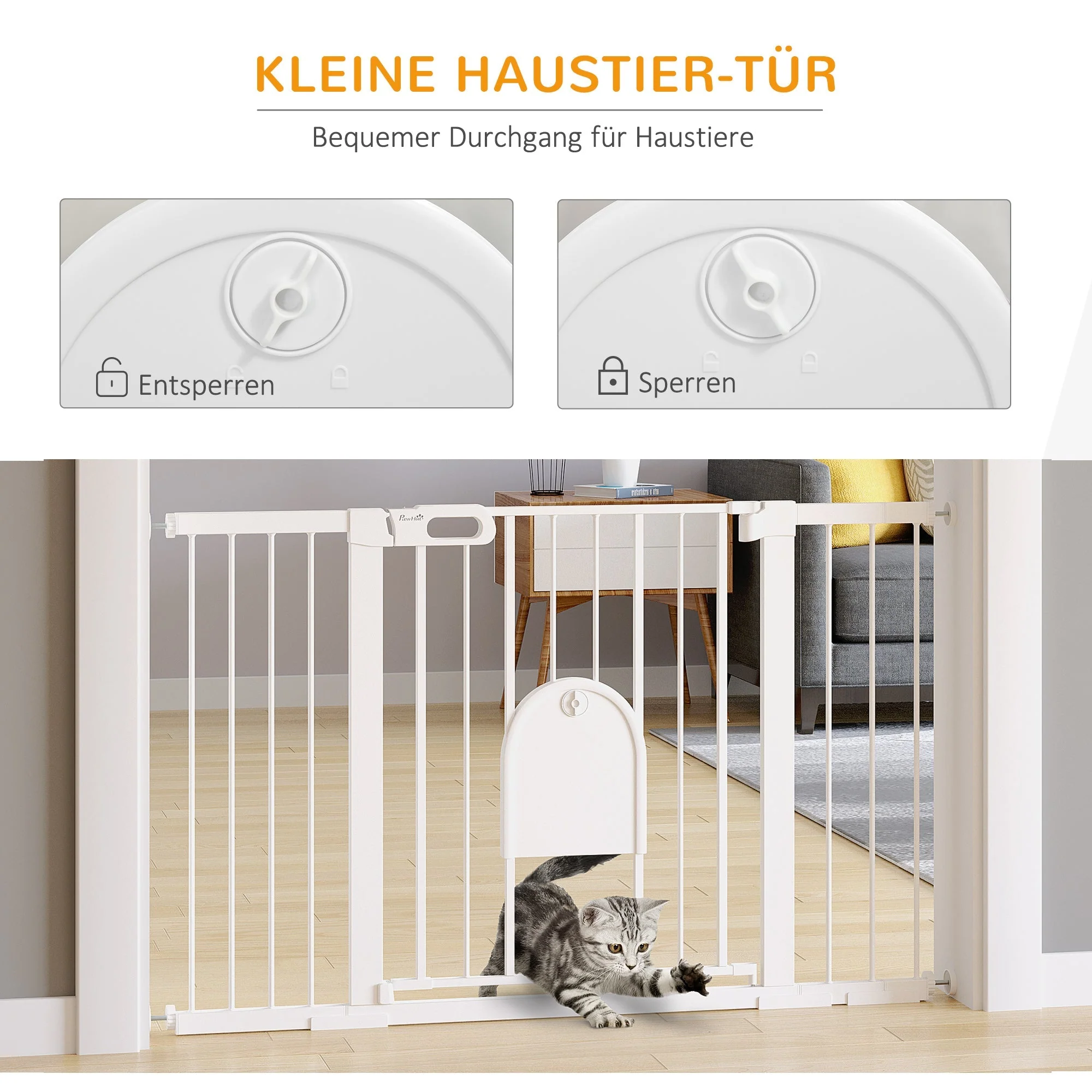 Door Safety Gate Stair Gate 75-131cm Clamp Metal ABS White - Image 6