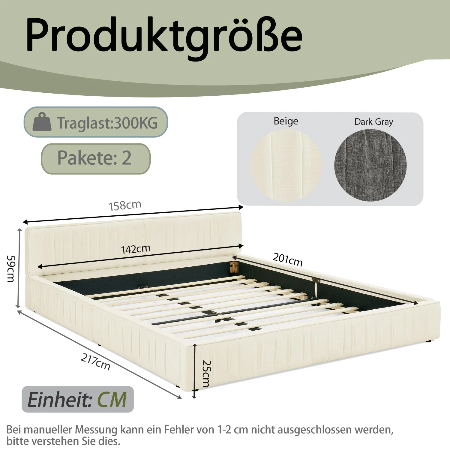 Double Bed 140x200cm Chenille Cover Eucalyptus Frame - Beige - Image 6