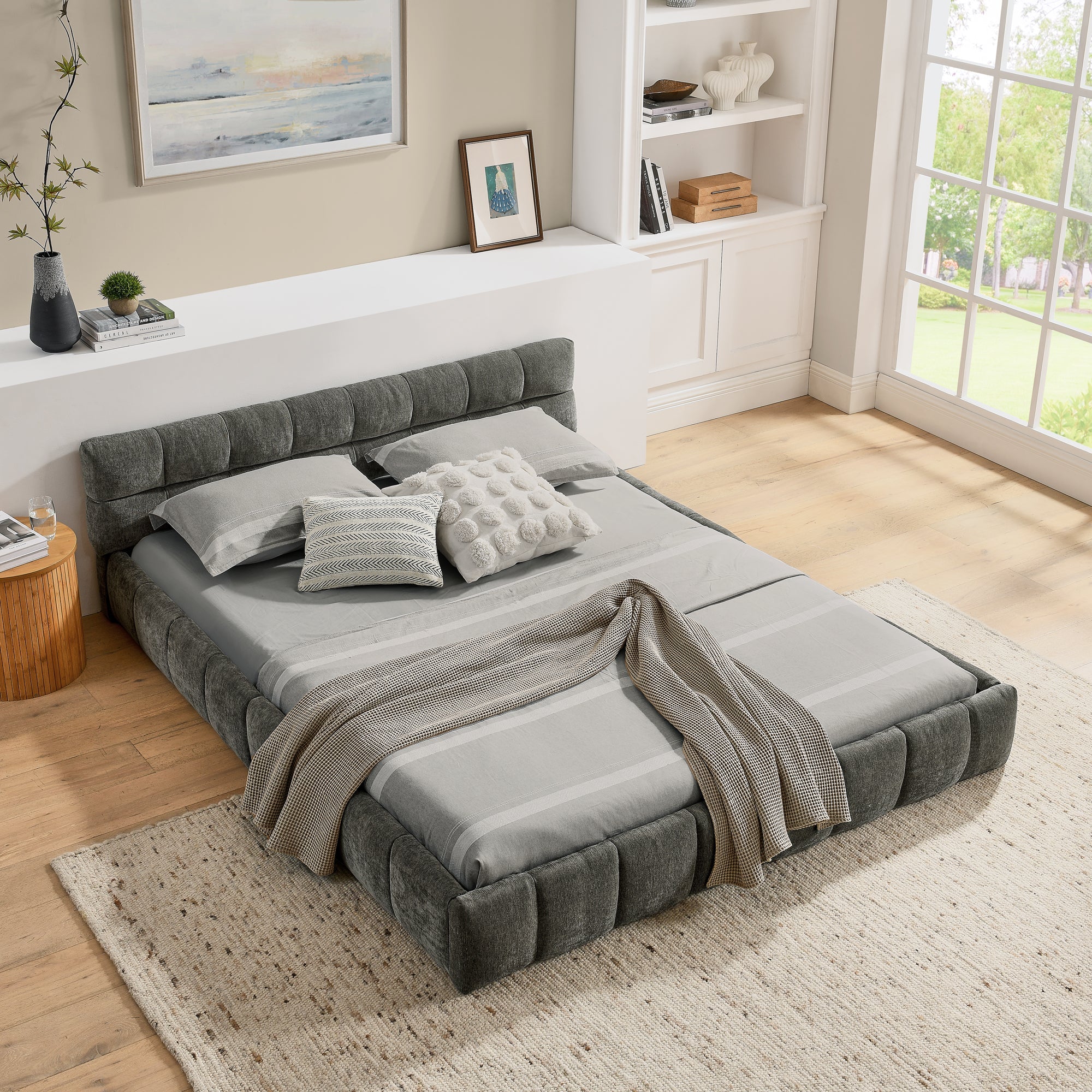 Double Bed 140x200cm Quilted Chenille Cover Sturdy Frame, Dark Grey - Image 8