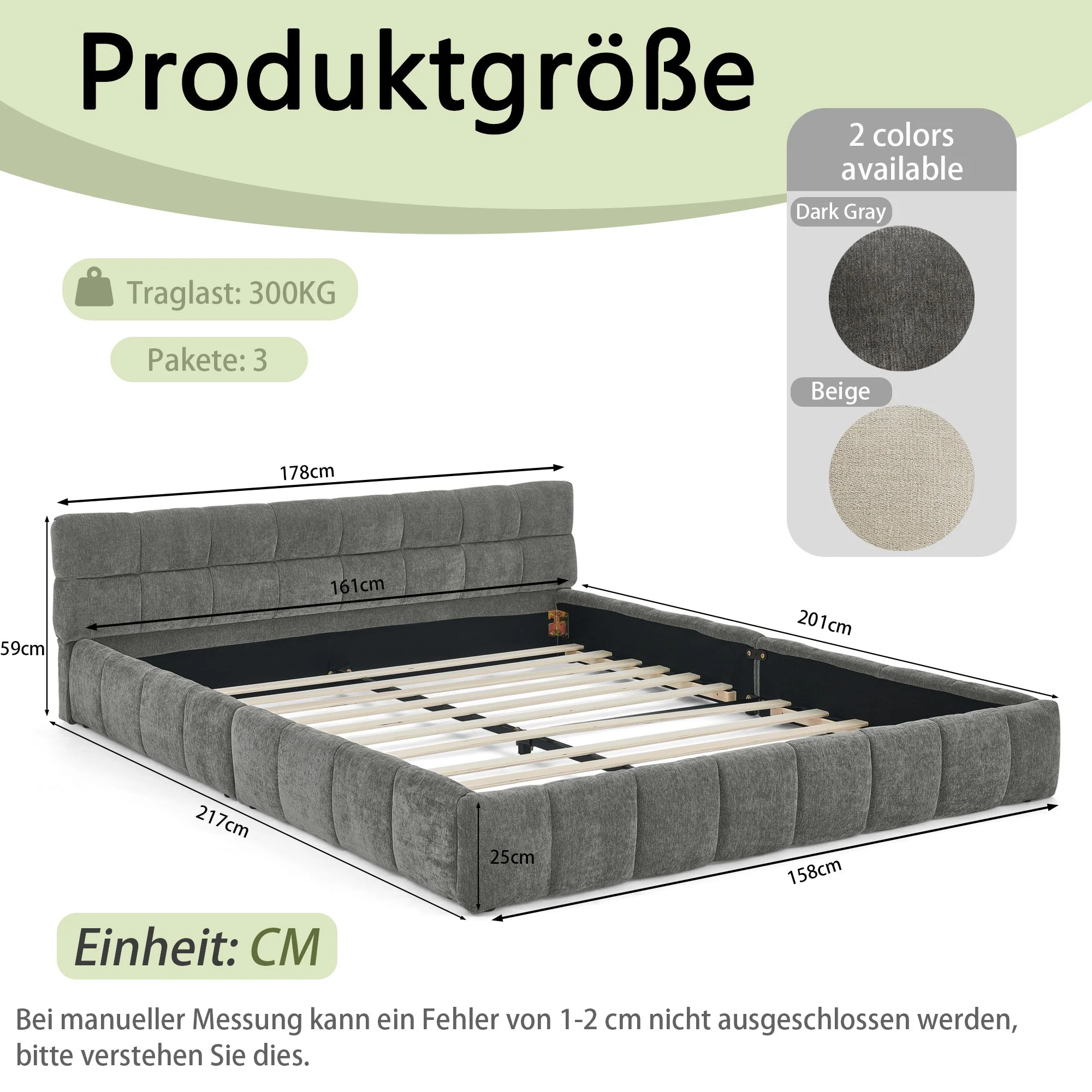 Double Bed 160x200cm Chenille Quilted Eucalyptus Wood Frame, Dark Grey - Image 7