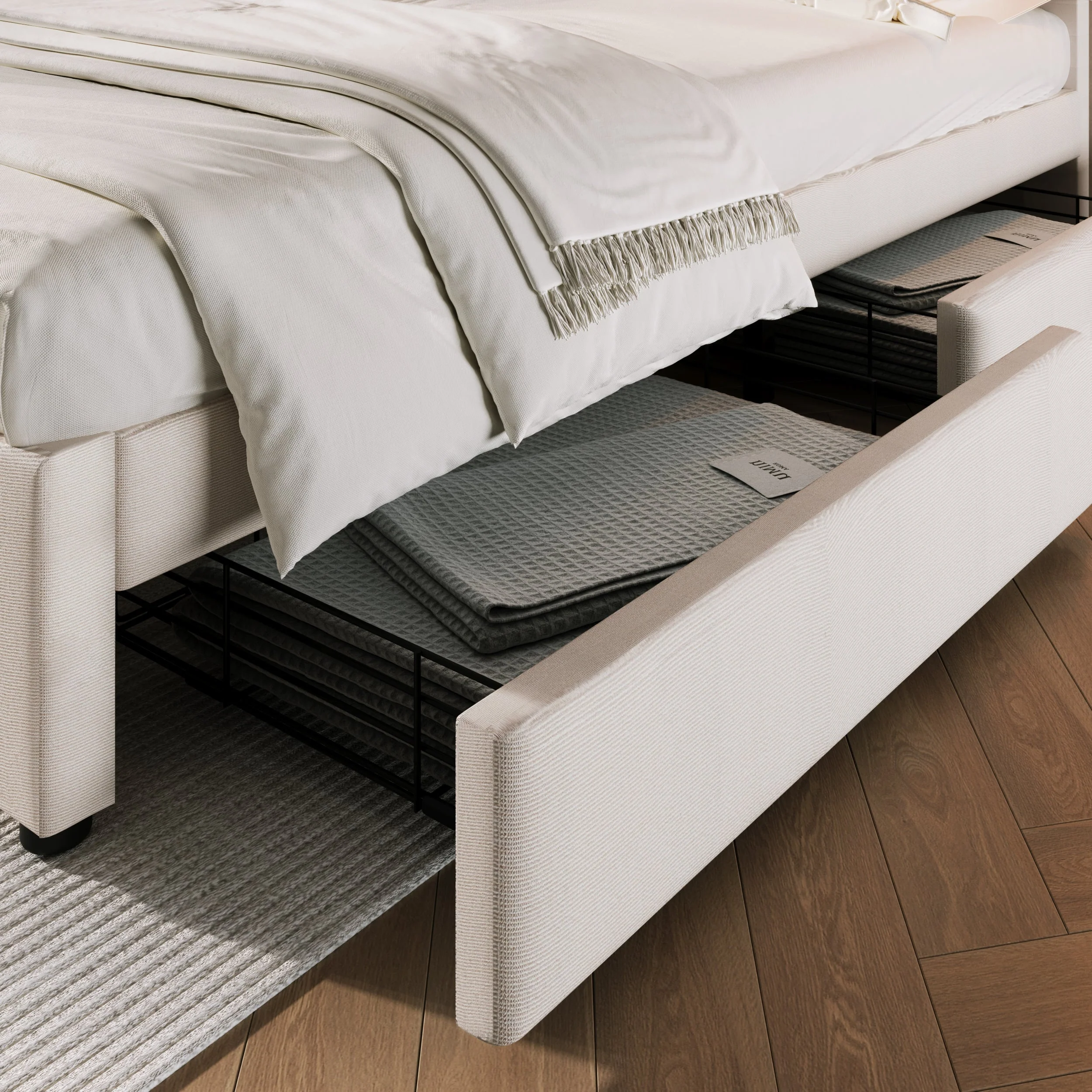 Double Bed, 4 Drawers USB C, Upholstered Adjustable Headboard, Wood - Image 8