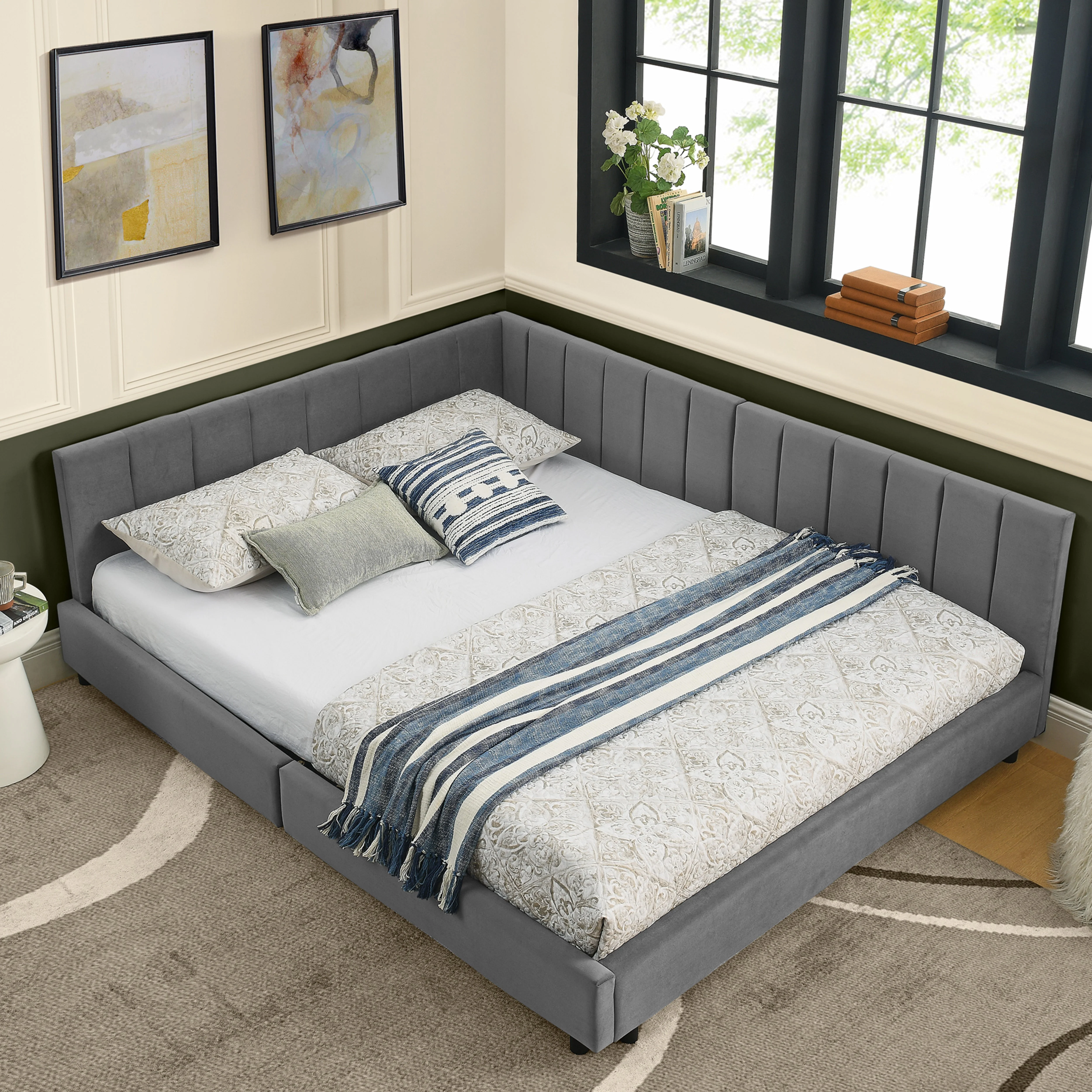 Double Bed High Backrest 160x200cm, Dark Grey Velvet