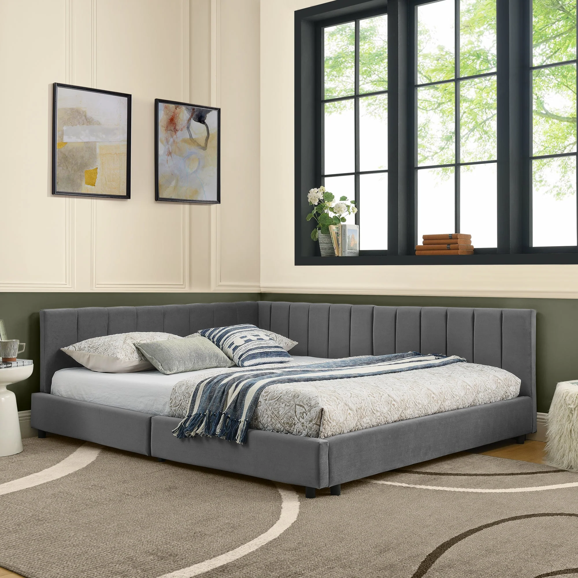 Double Bed High Backrest 160x200cm, Dark Grey Velvet - Image 7