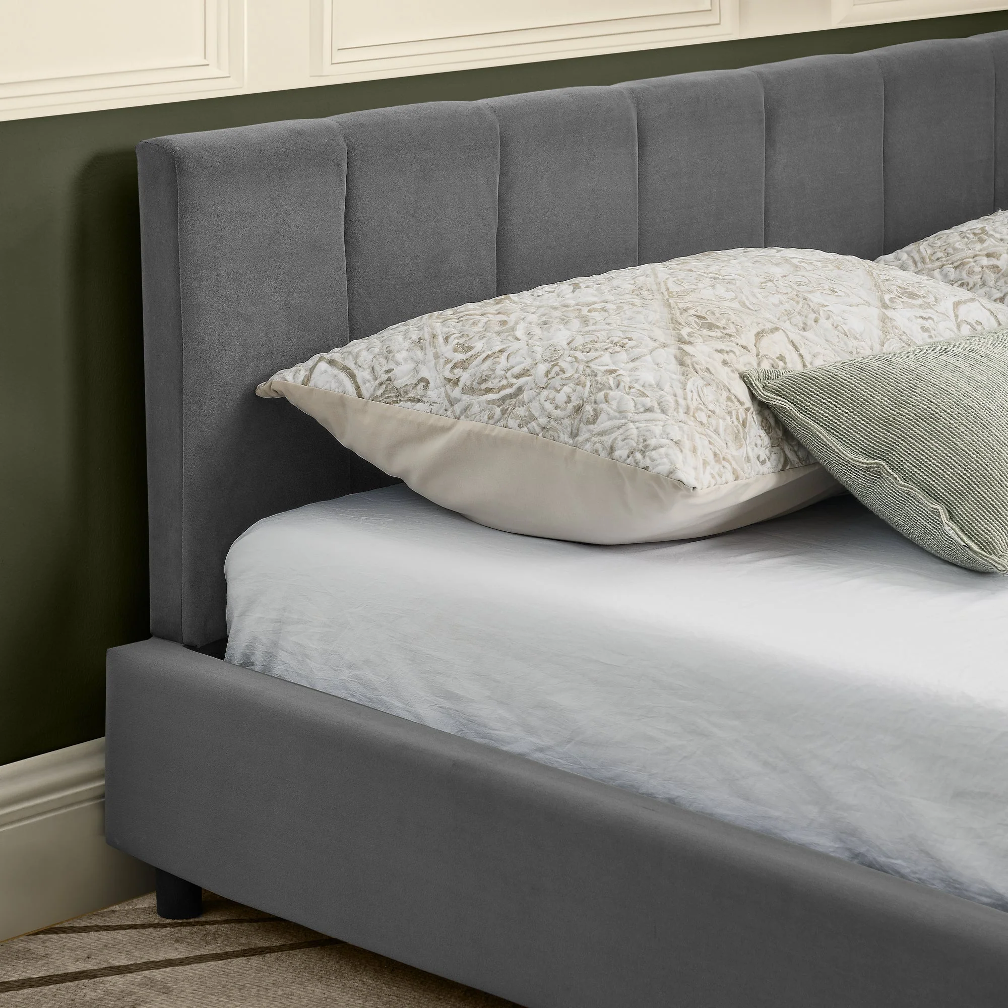 Double Bed High Backrest 160x200cm, Dark Grey Velvet - Image 8