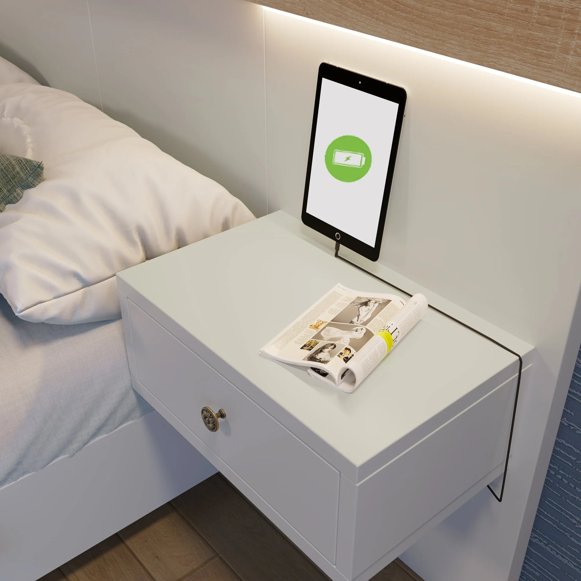 Double Bed Set with 2 LED Nightstands & USB C Socket, 140x200cm Wooden, Sonoma Oak/White - Image 5