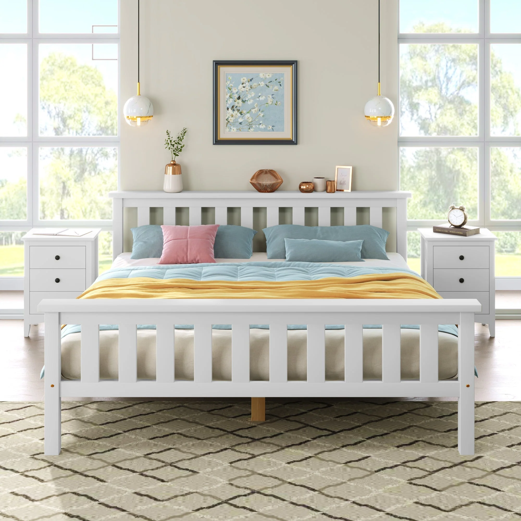Double Bed Wooden Frame: 4ft6 Double Wooden Bed in White, for Adults, Kids, Teenagers - Image 7