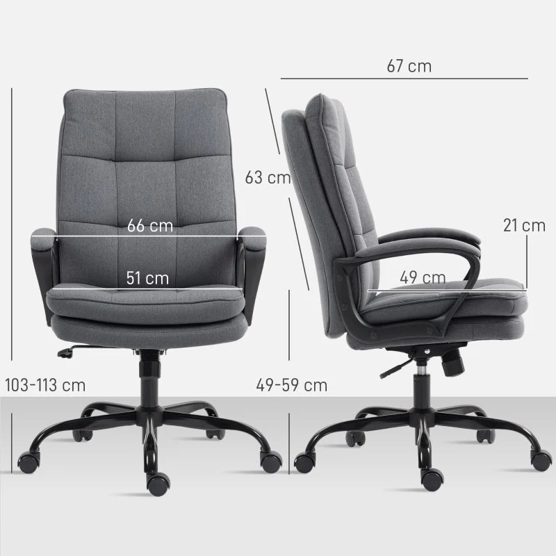 Double Padded Office Chair, Linen-Look Adjustable Height, Charcoal Grey - Image 3