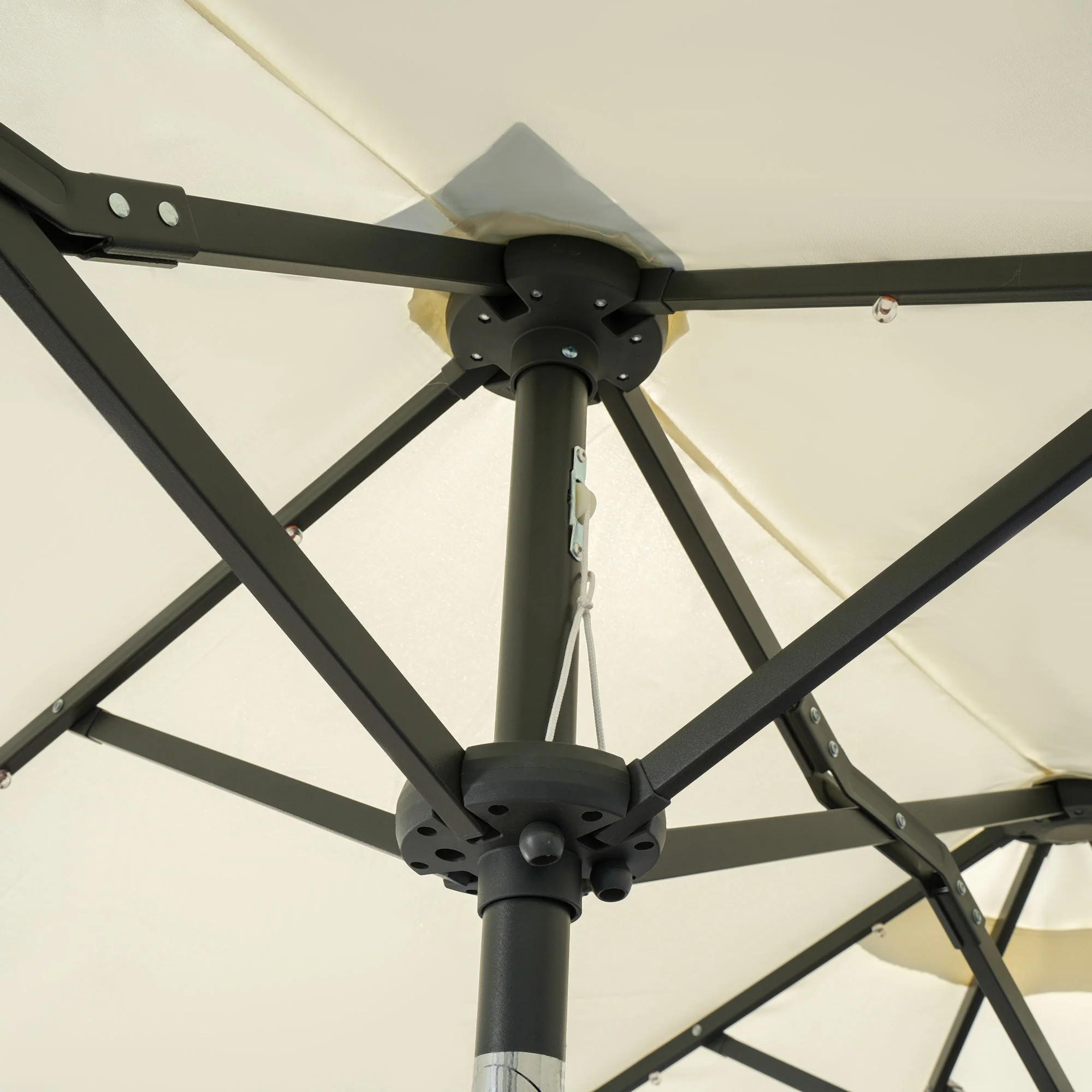 Double Parasol 295x219cm LED Adjustable Tilt Garden Umbrella, Polyester & Steel, Beige - Image 7