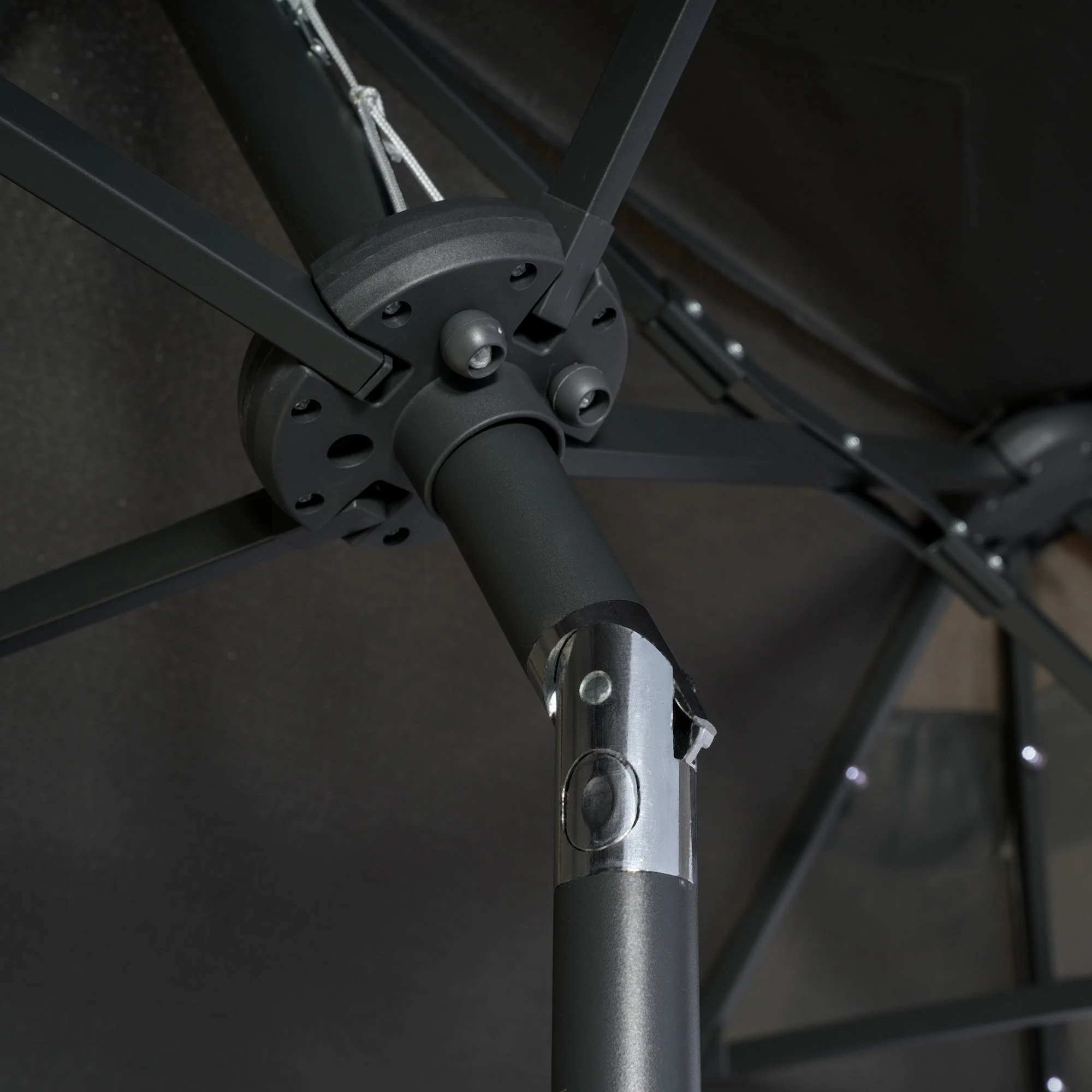 Double Parasol 295x219cm LED Windproof Adjustable Tilt Dark Grey/Polyester/Steel - Image 8