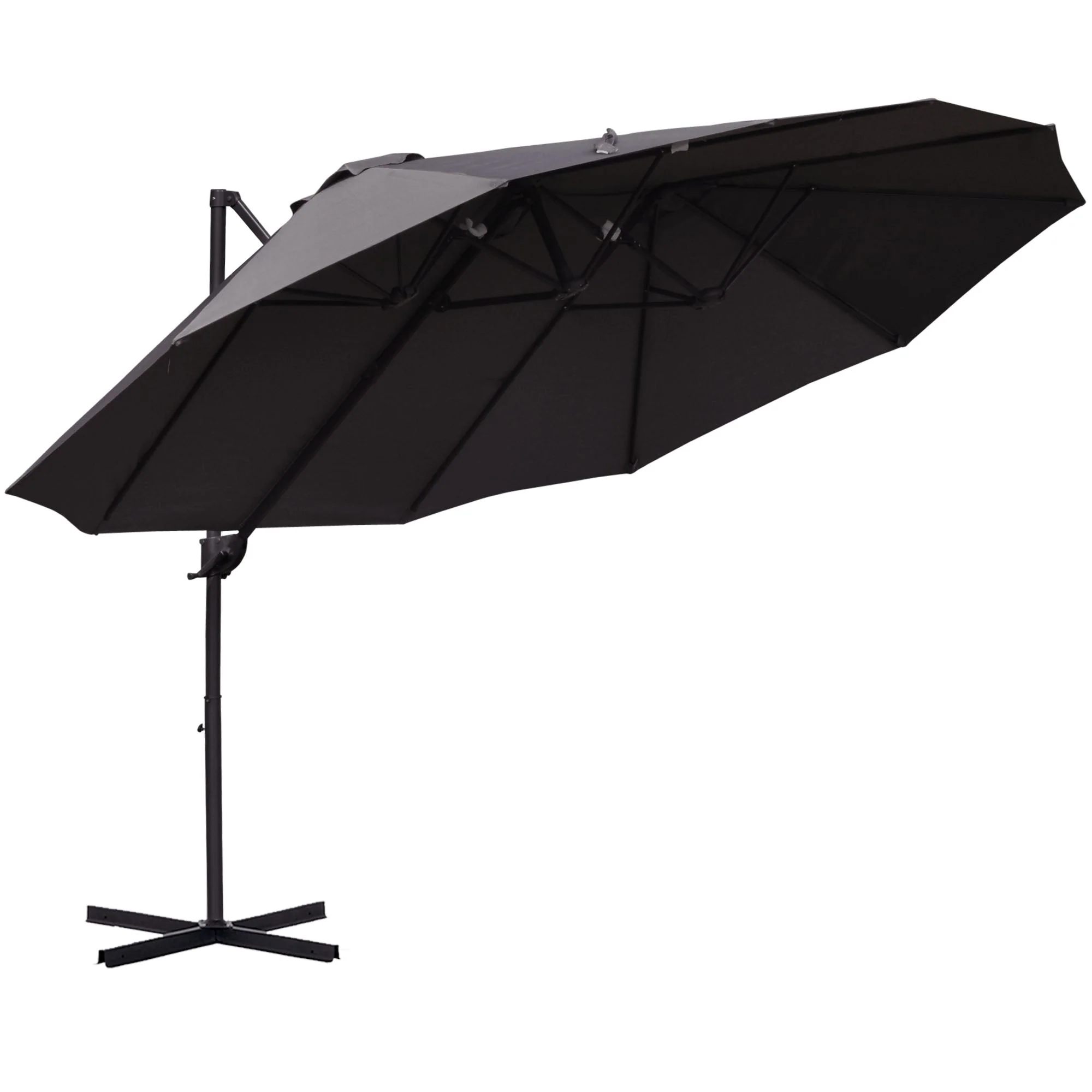 Double Parasol Cantilever Adjustable Garden Sun Protection, Metal Dark Grey - Image 2