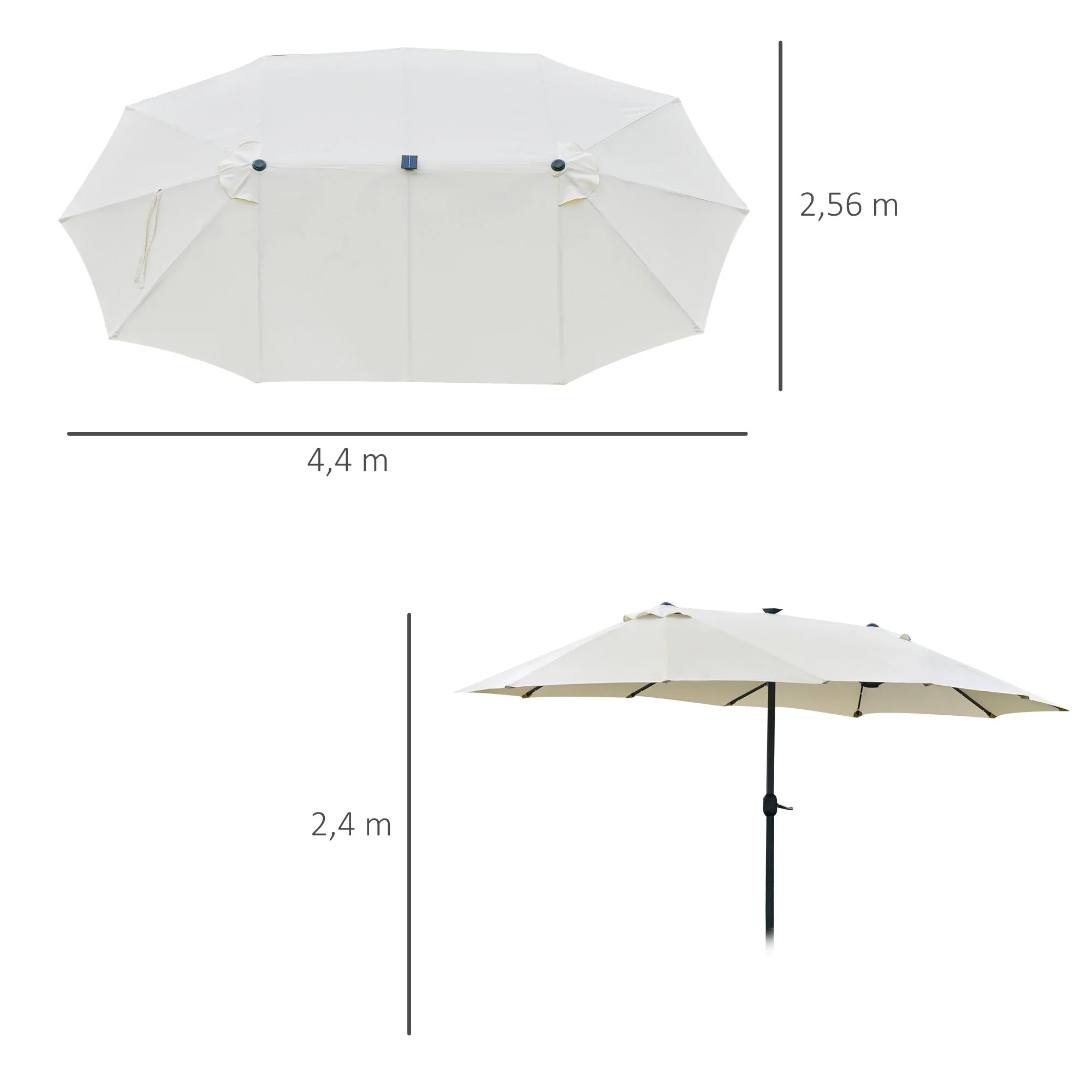 Double Parasol LED, 440 x 256 cm, Hand Crank, Cream White - Image 3