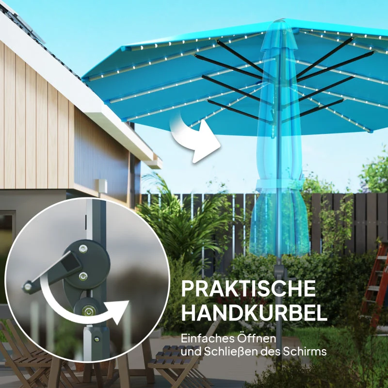 Double Parasol, Solar LED Lights, UV 50+, Aluminium, Blue - Image 6