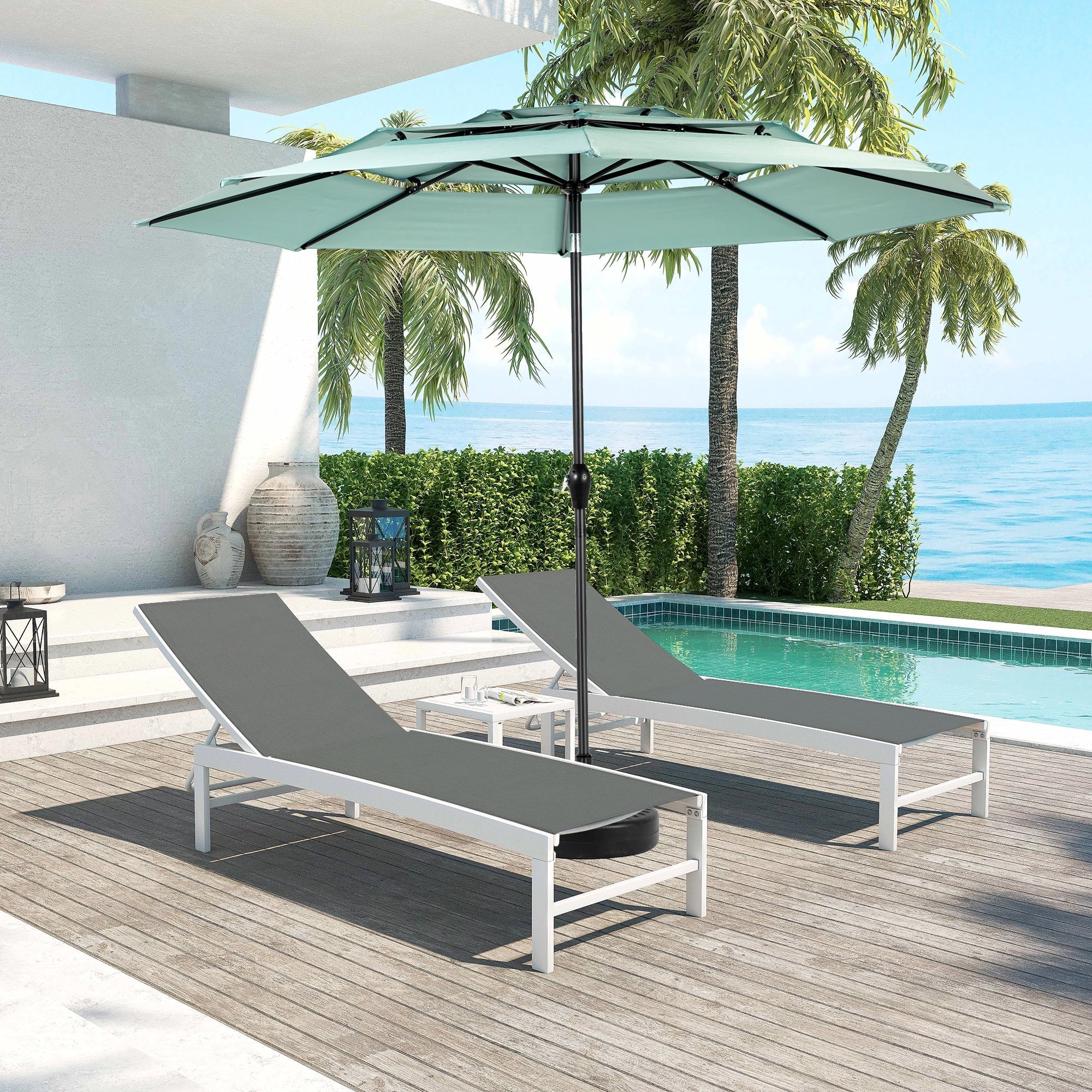 Double Sided Outdoor Umbrella, 14.8 Ft Rectangular Large with Crank, Light Green - Image 8