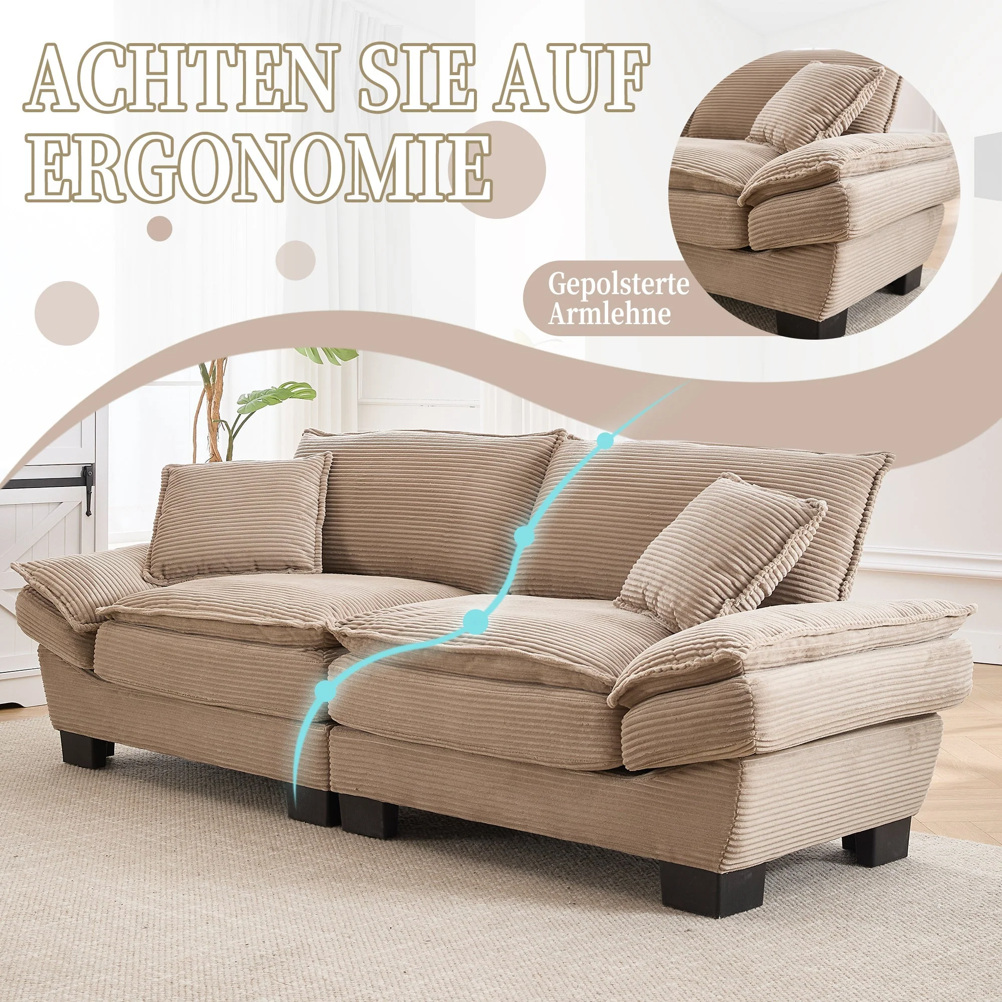 Double Sofa Modern Simple Feather Bed Cozy Khaki - Image 3