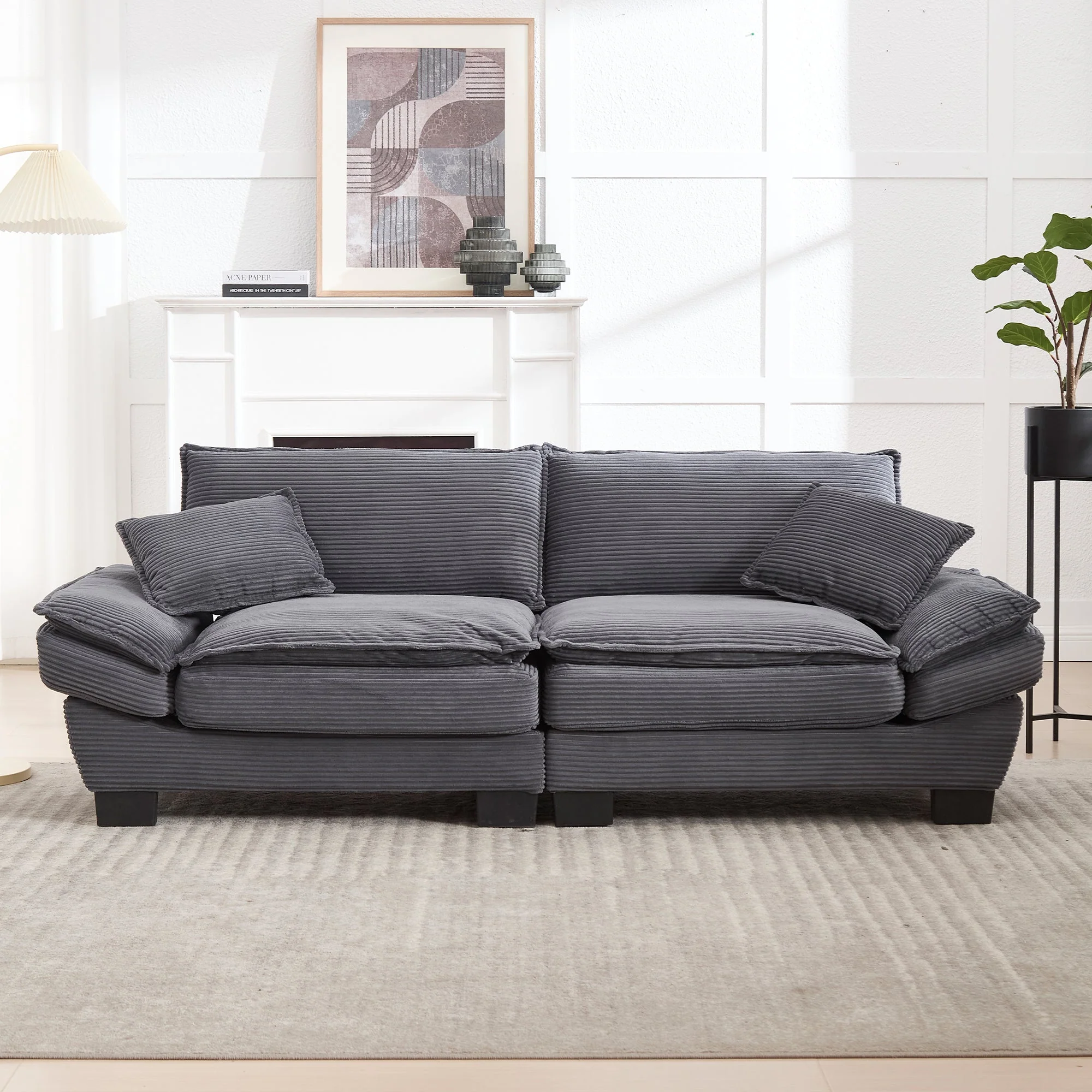 Double Sofa, Modern Simple Feather Bed Cozy Spacious, Dark Grey - Image 4
