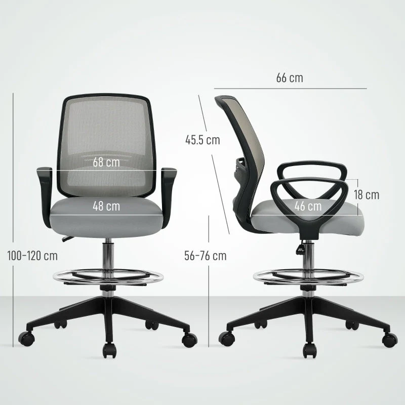 Draughtsman Office Chair with Footrest, Light Grey - Image 3