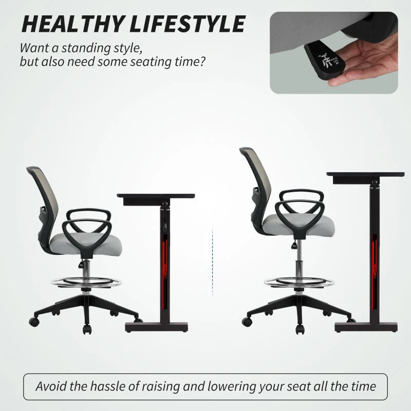 Draughtsman Office Chair with Footrest, Light Grey - Image 4