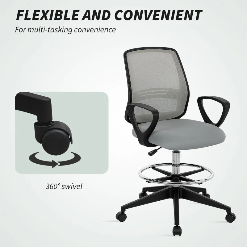 Draughtsman Office Chair with Footrest, Light Grey - Image 7