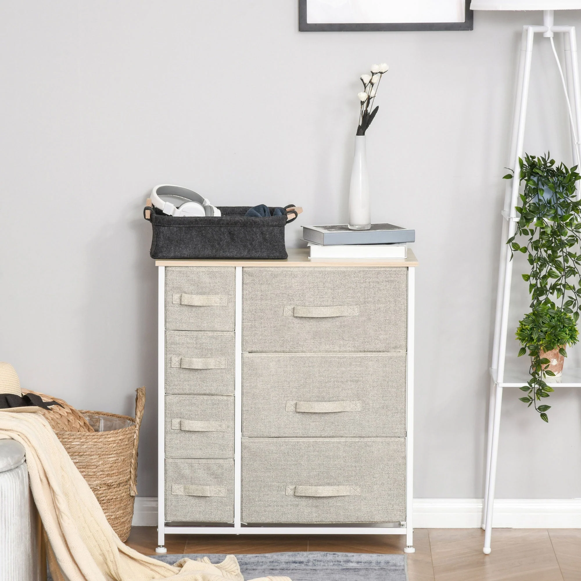 Drawer Cabinet, 7 Foldable Fabric Drawers, Non-Woven, Grey