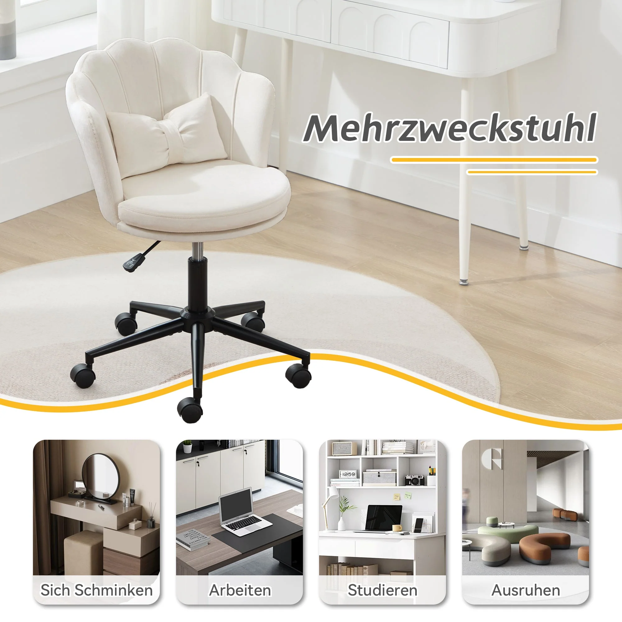 Dressing Office Chair, Petal Back Butterfly Lumbar Height Adjustable, Soft Cushion - Image 7