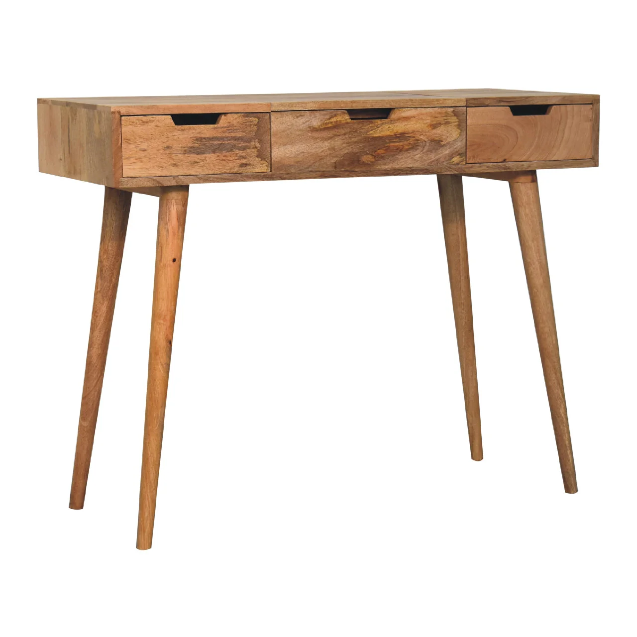 Dressing Table, 2 Drawers 4 Storage Mirror, Solid Wood Brown - Image 3