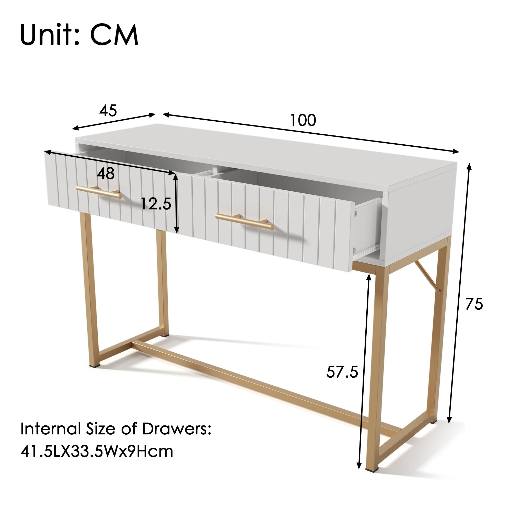 Dressing Table with 2 Drawers 75cm High, Chest of Drawers Bedroom Highboard White Sideboard, White Particle Board - Image 2