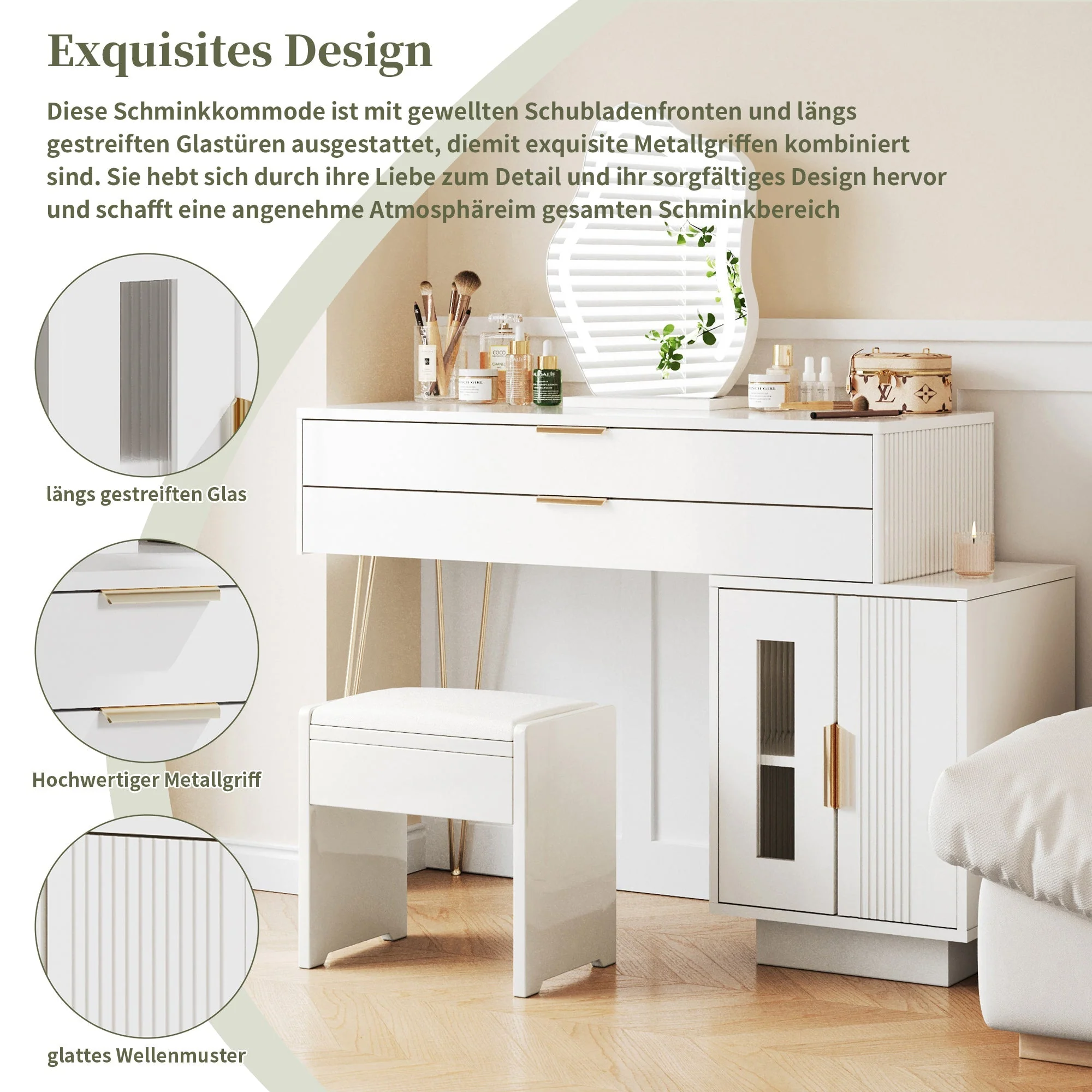 Dressing table with LED-lit mirror, extendable design, white - Image 7