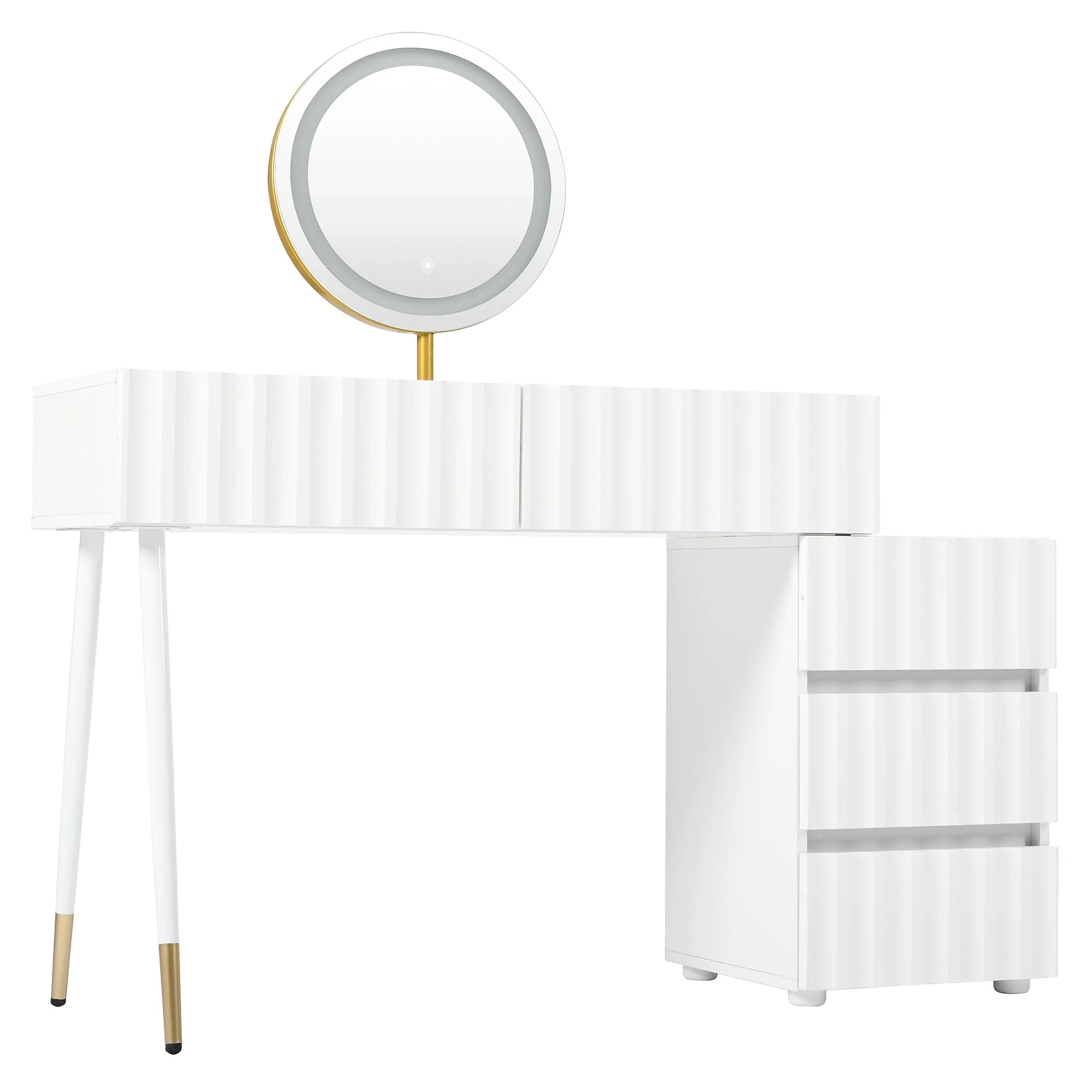 Dressing table with LED mirror and lighting, 5 spacious drawers, white - Image 10