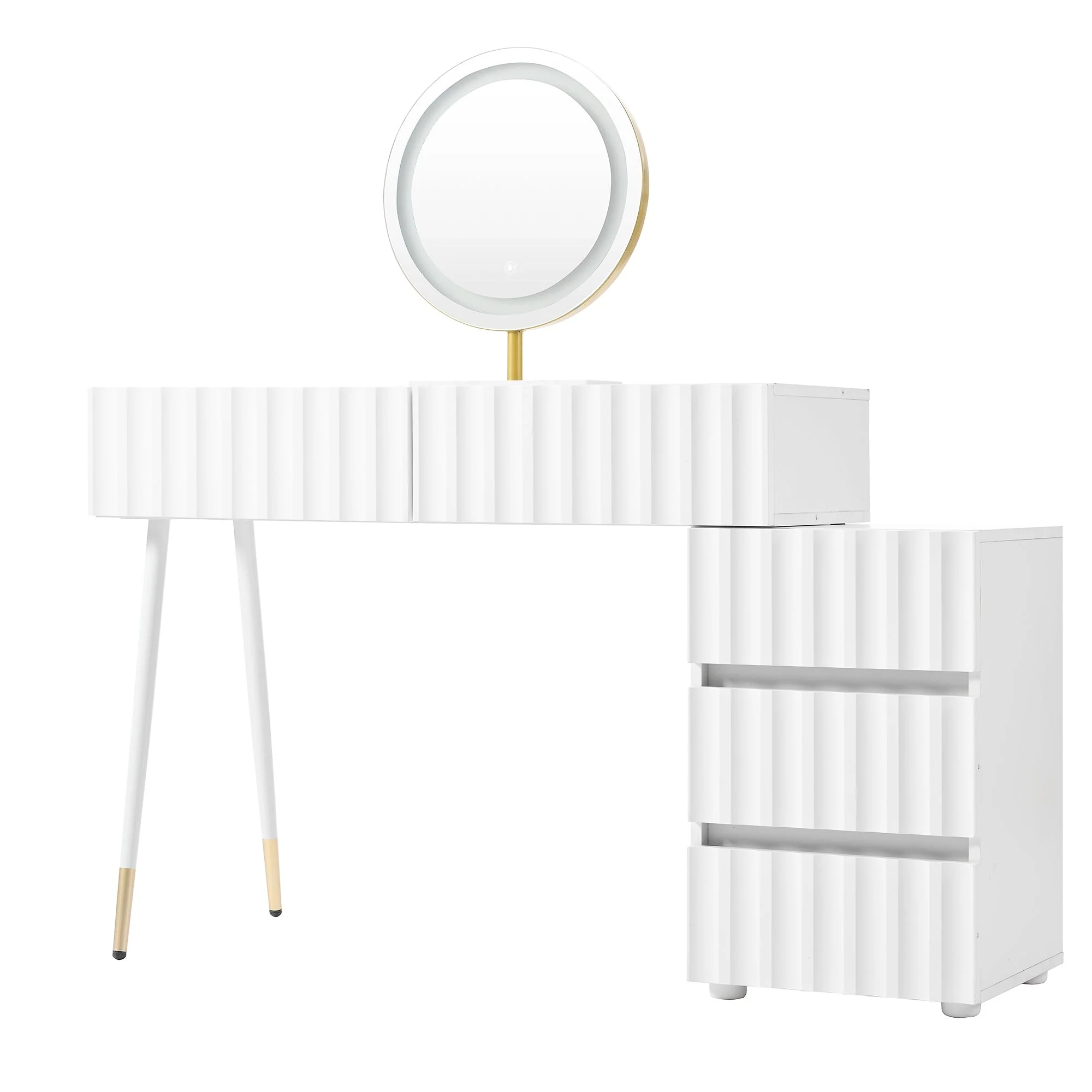 Dressing table with LED mirror and lighting, 5 spacious drawers, white - Image 8