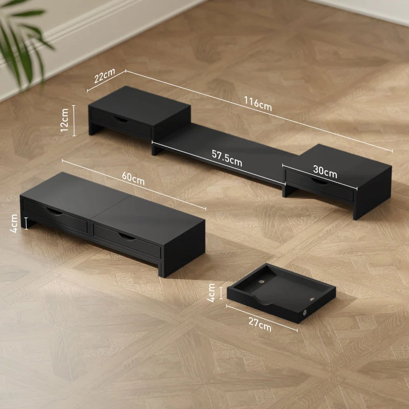 Dual Monitor Stand Riser with 2 Drawers Adjustable Length and Angle, Black - Image 2