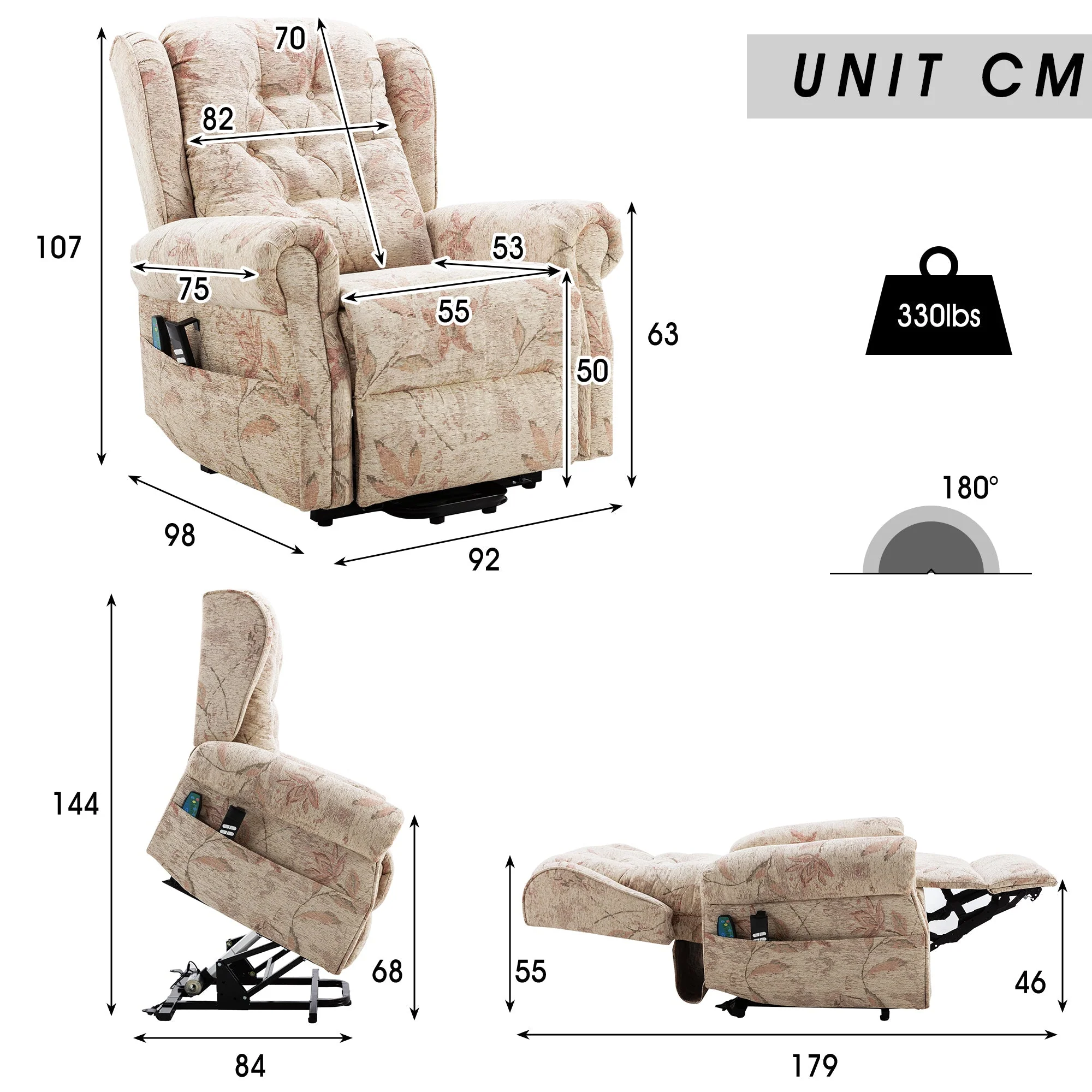 Dual Motor Lift Chair Recliner, Electric Power, Heat Massage, for Elderly, Sofa - Image 2