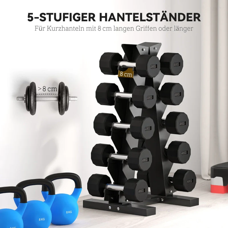 Dumbbell Rack, 10 Dumbbells, 5 Levels, Sturdy Steel, Black - Image 4