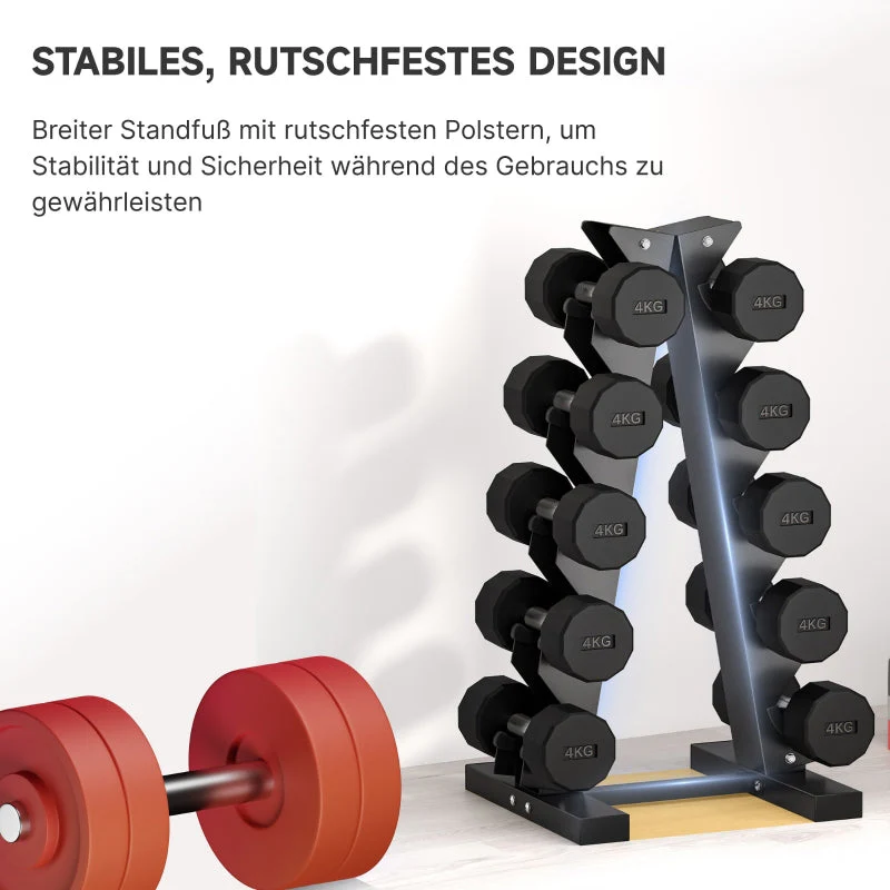 Dumbbell Rack, 10 Dumbbells, 5 Levels, Sturdy Steel, Black - Image 6