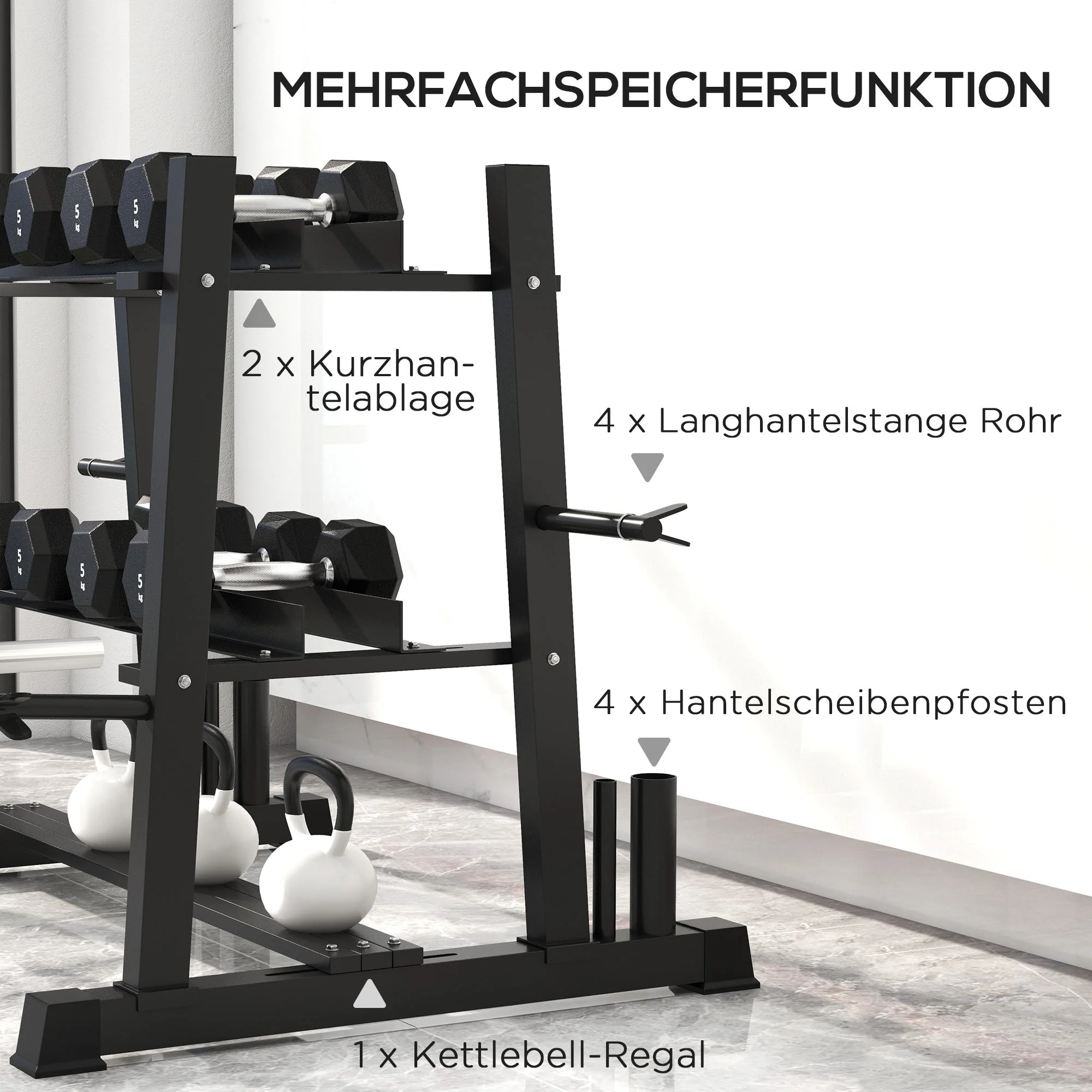 Dumbbell Rack 3 Levels, 200 kg Steel Black - Image 4