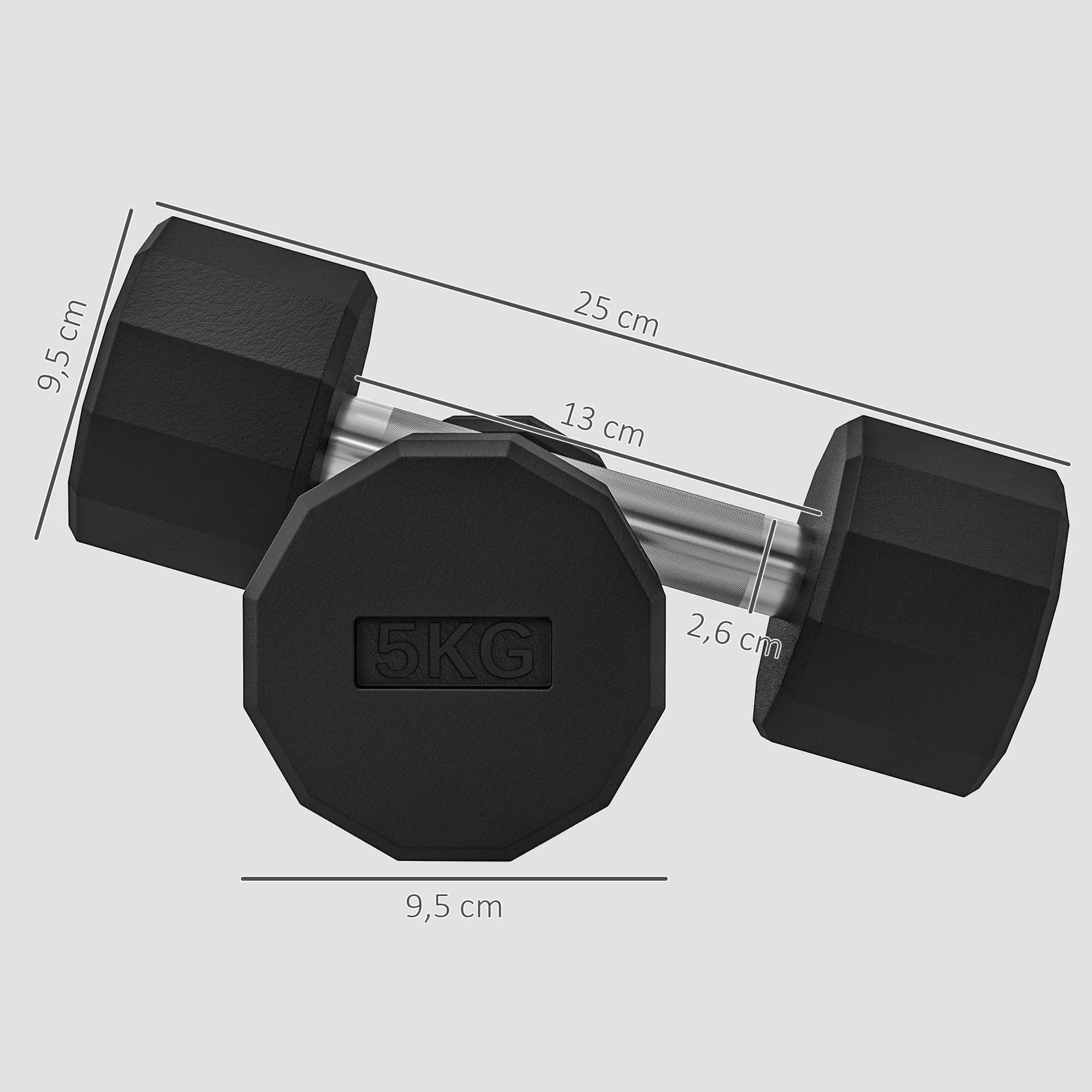 Dumbbell Set 10 kg, Non-Slip Metal, Black - Image 3