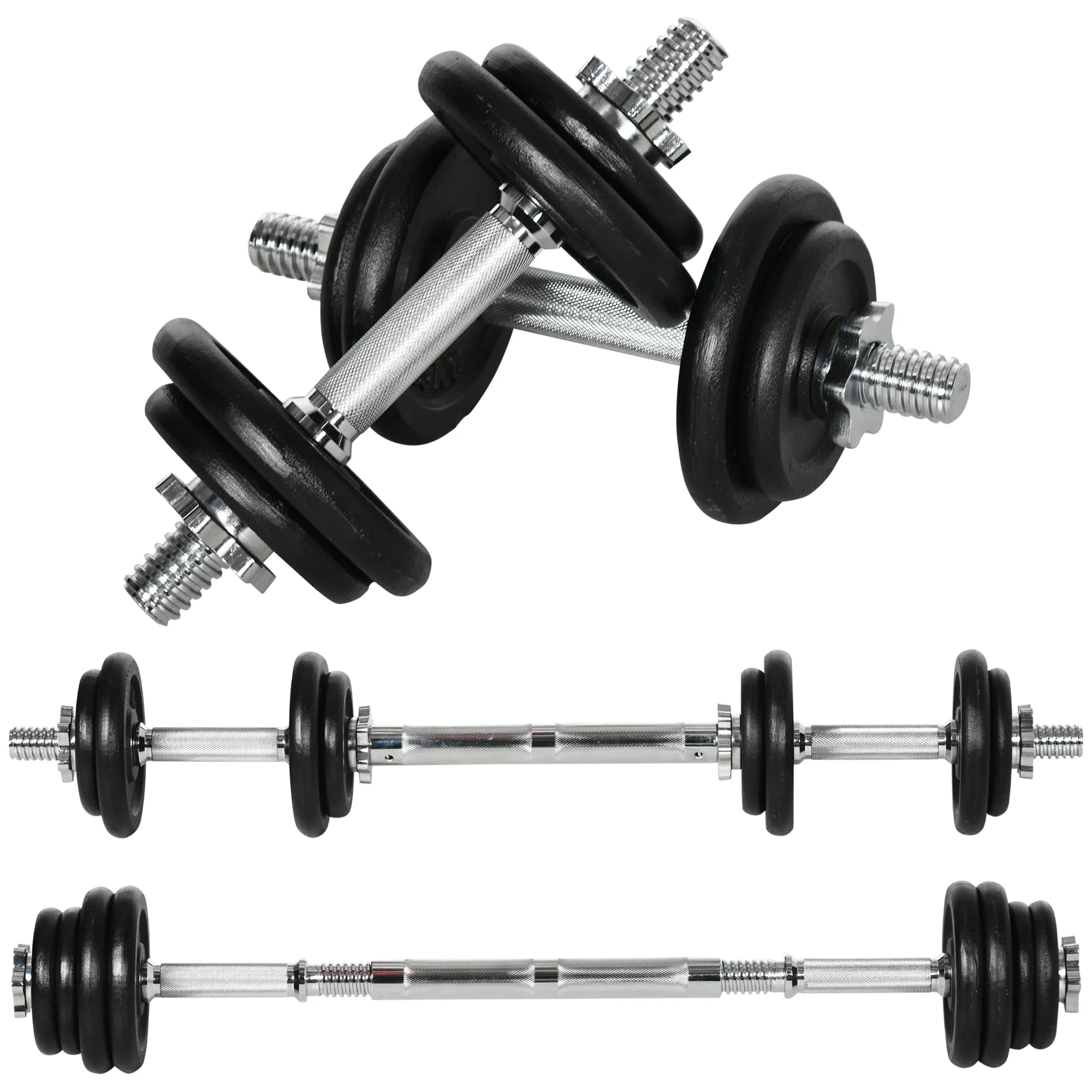 Dumbbell Set 2-in-1, Adjustable 20KG with Barbell, Rust-Proof Metal - Image 2