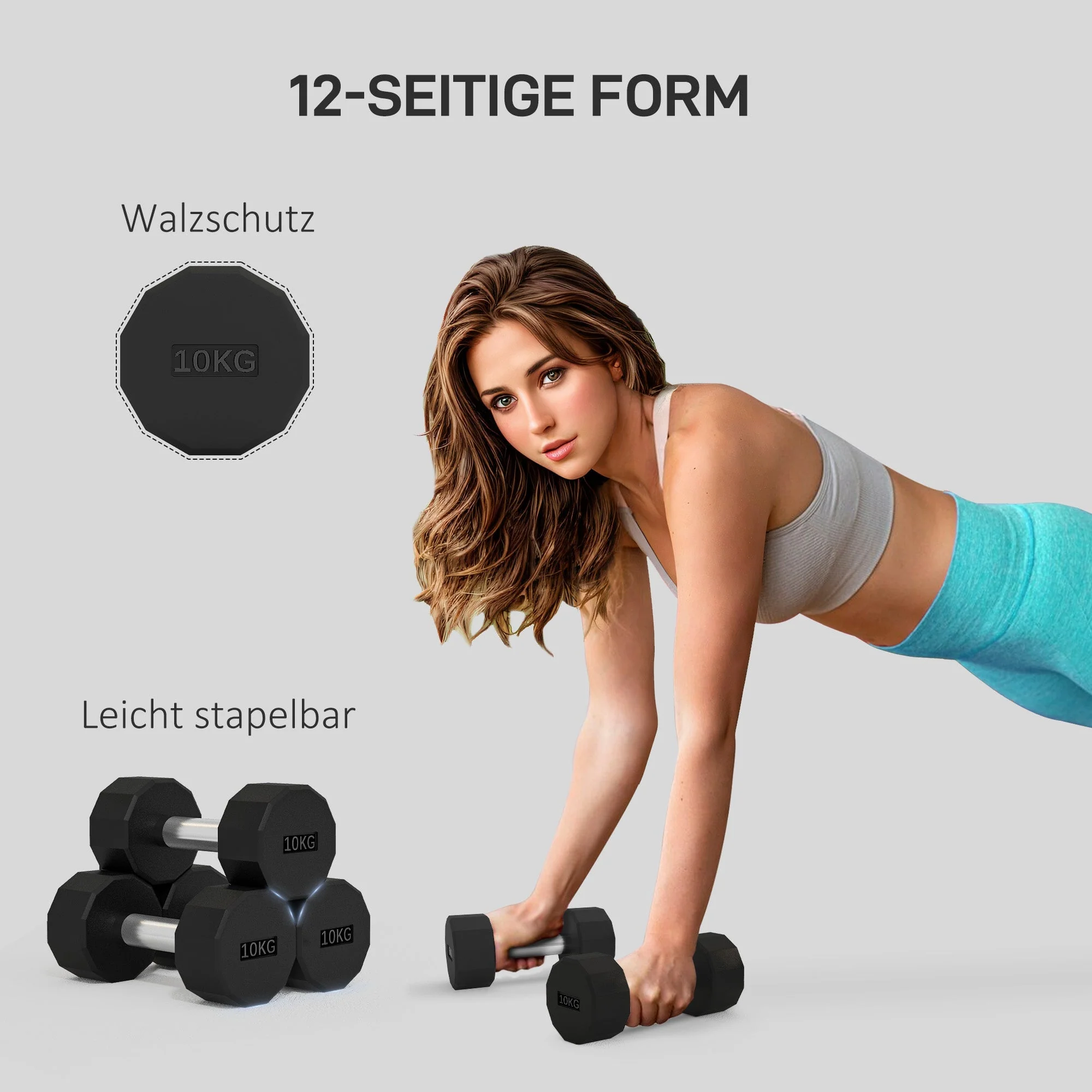 Dumbbell Set 20 kg, Non-Slip, Metal Black - Image 4