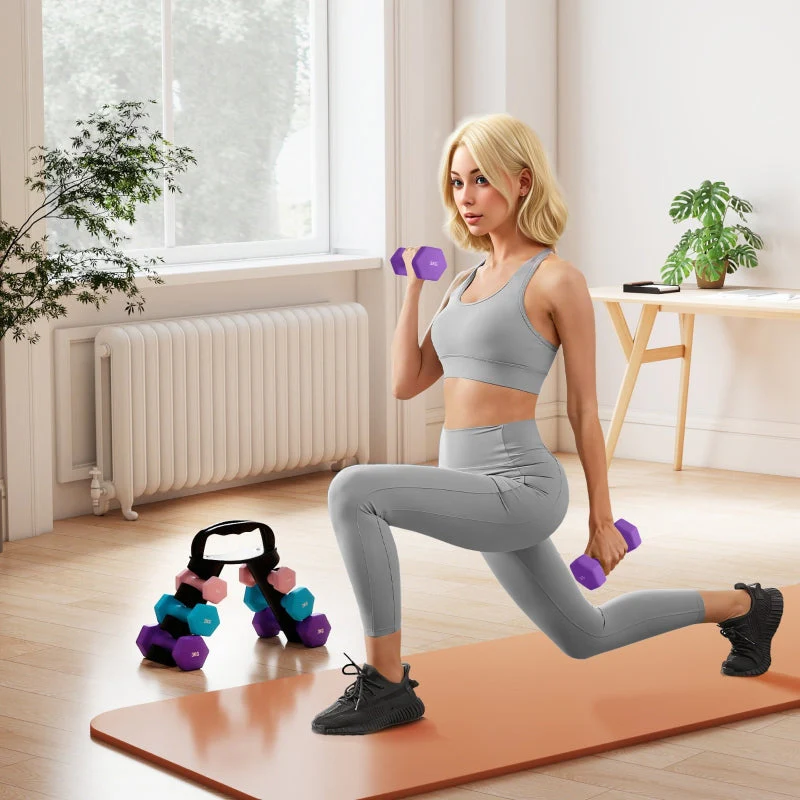 Dumbbell Set with Storage Rack, 6 Weights for Fitness Training (2x1kg, 2x2kg, 2x3kg)