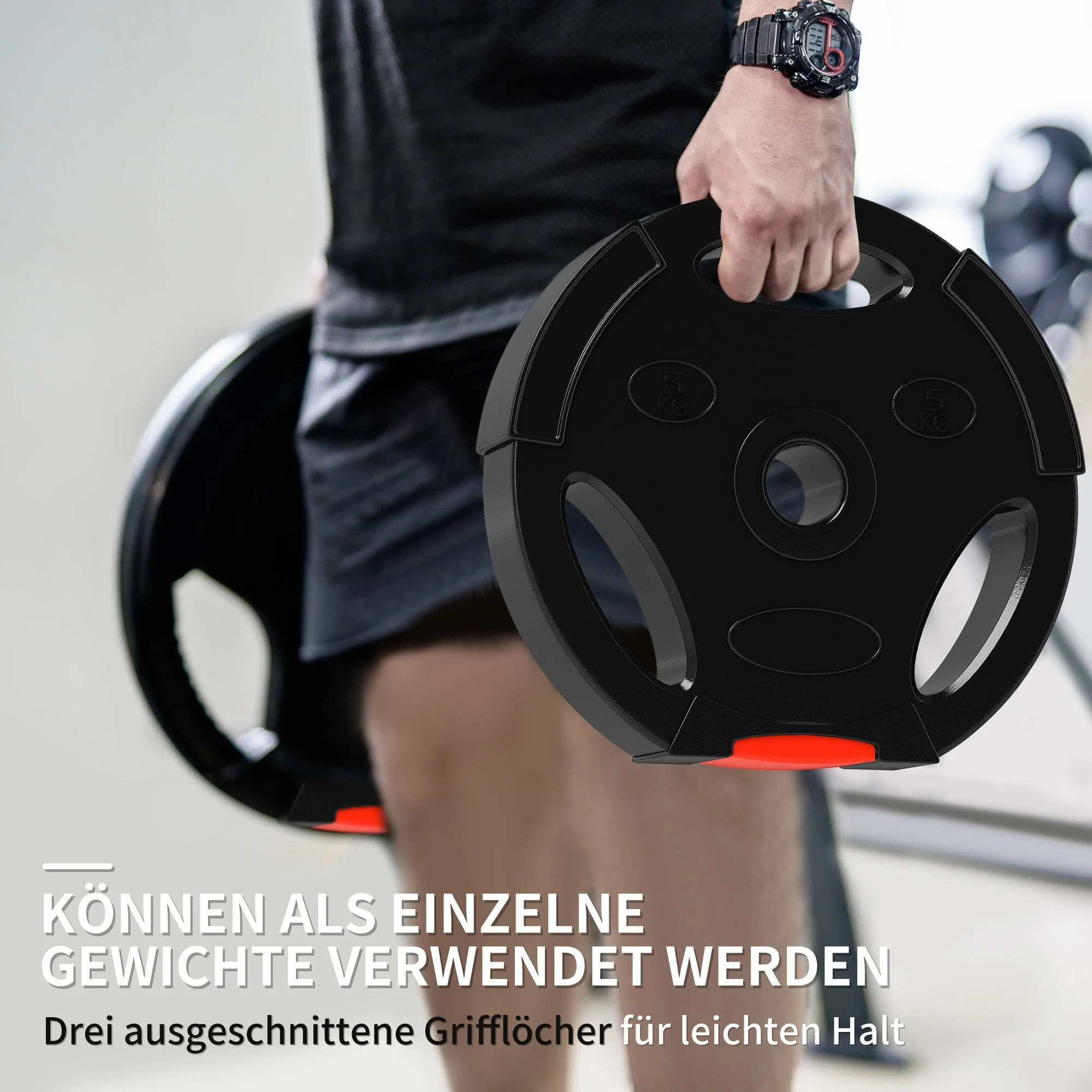 Dumbbell Weight Plate Set 4-Piece, 2x 5kg/10kg 30mm Bore, Black - Image 4