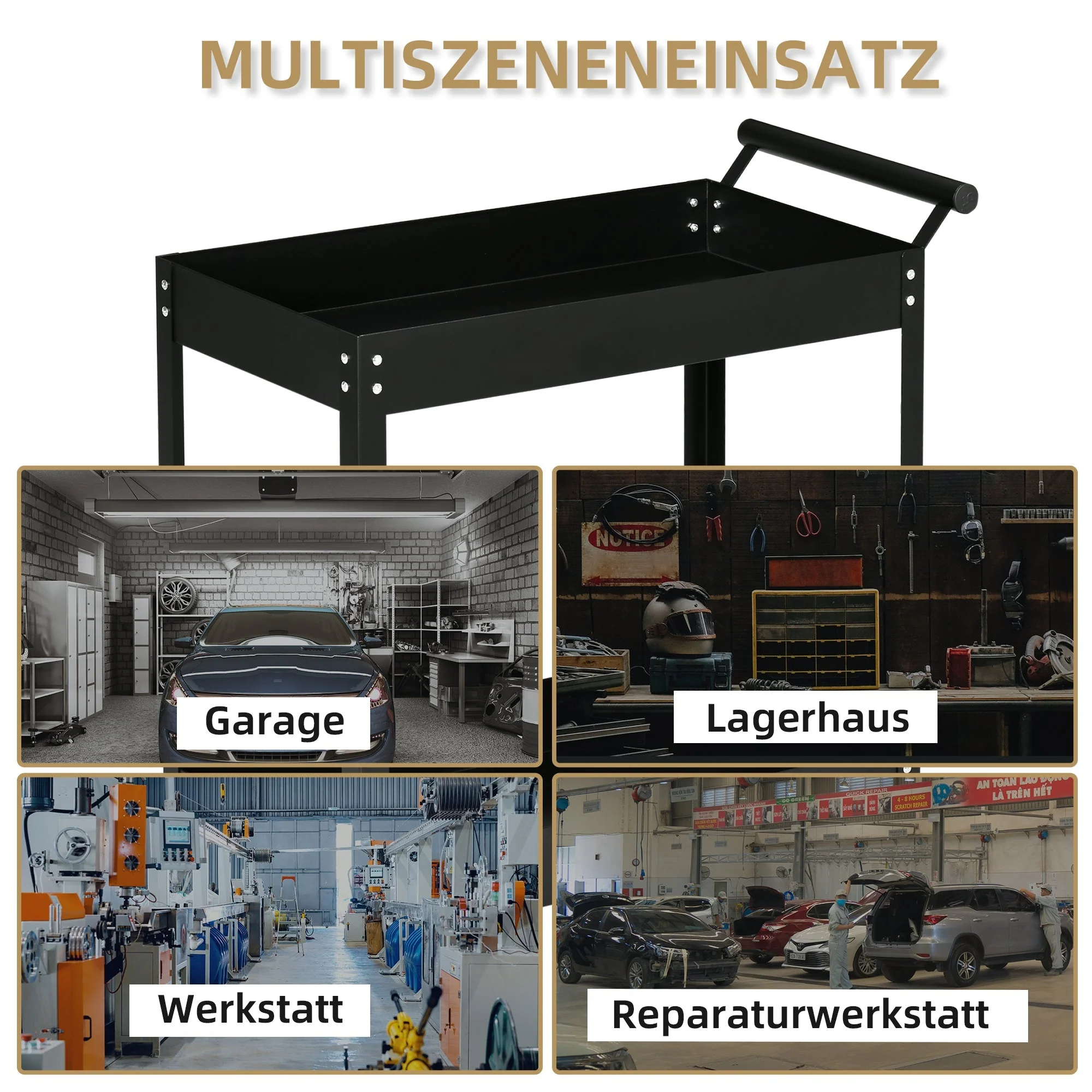 DURHAND 2-tier workshop trolley, 150 kg load capacity, steel black - Image 6