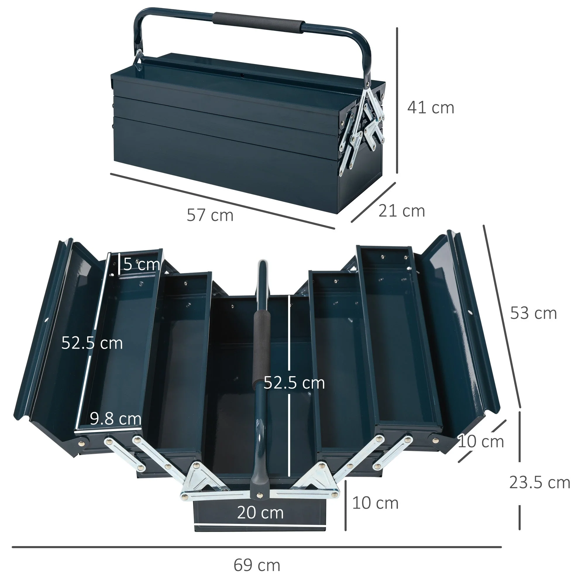 DURHAND tool case, 5 compartments, 57 x 21 x 41 cm, dark green steel - Image 3