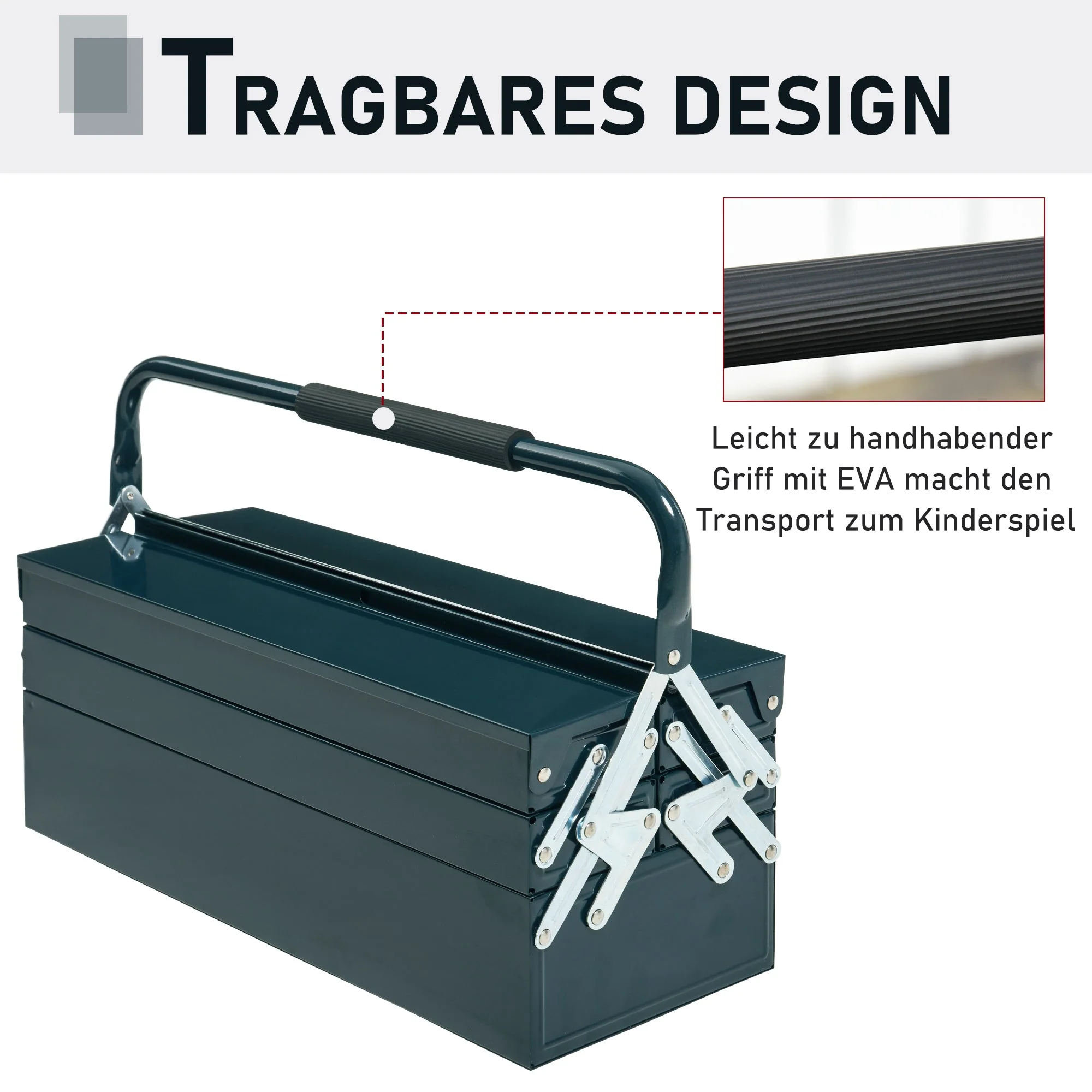 DURHAND tool case, 5 compartments, 57 x 21 x 41 cm, dark green steel - Image 4