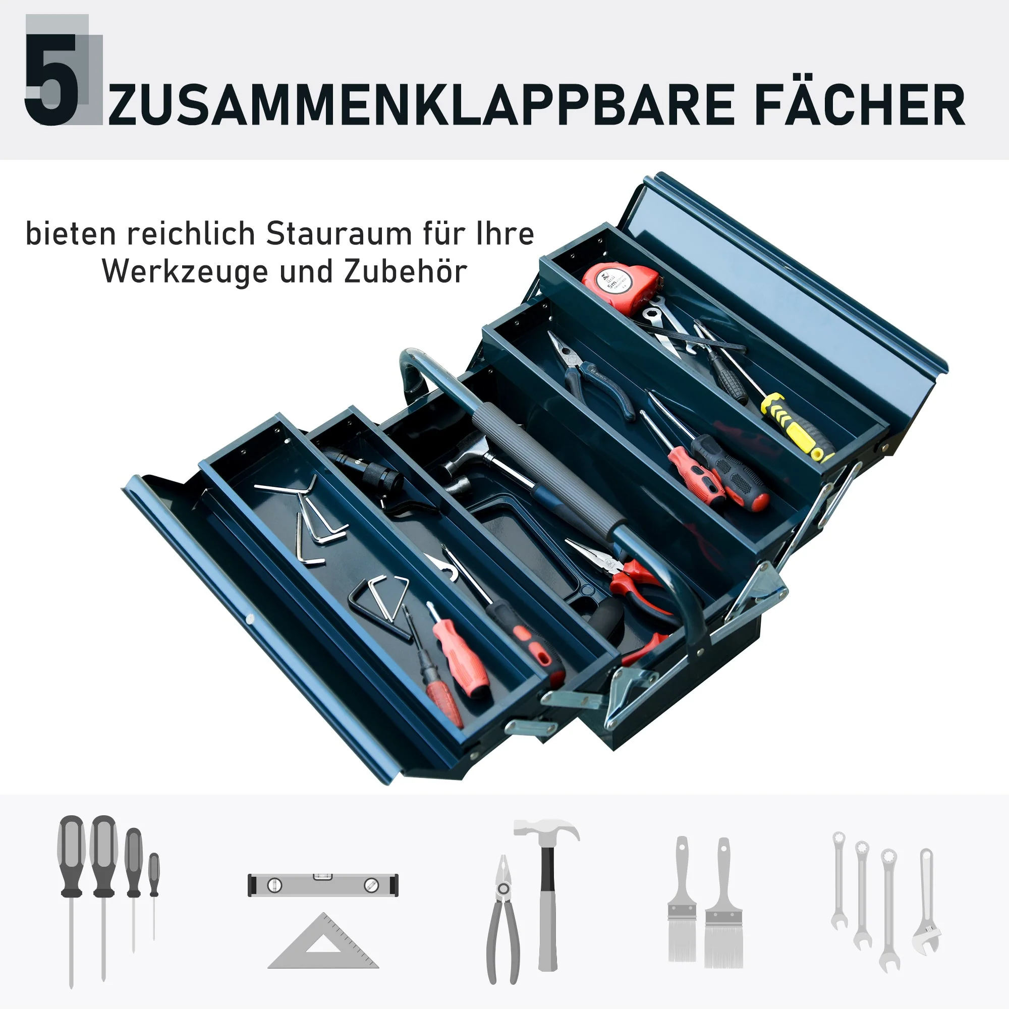DURHAND tool case, 5 compartments, 57 x 21 x 41 cm, dark green steel - Image 5