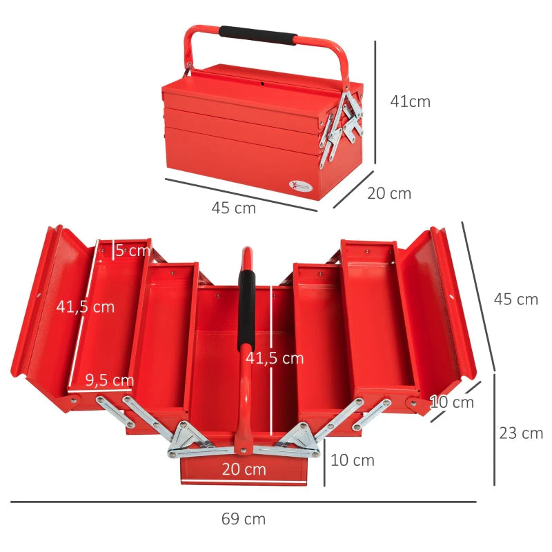 DURHAND tool case, space-saving 5 compartments, foldable, sturdy steel, red - Image 3